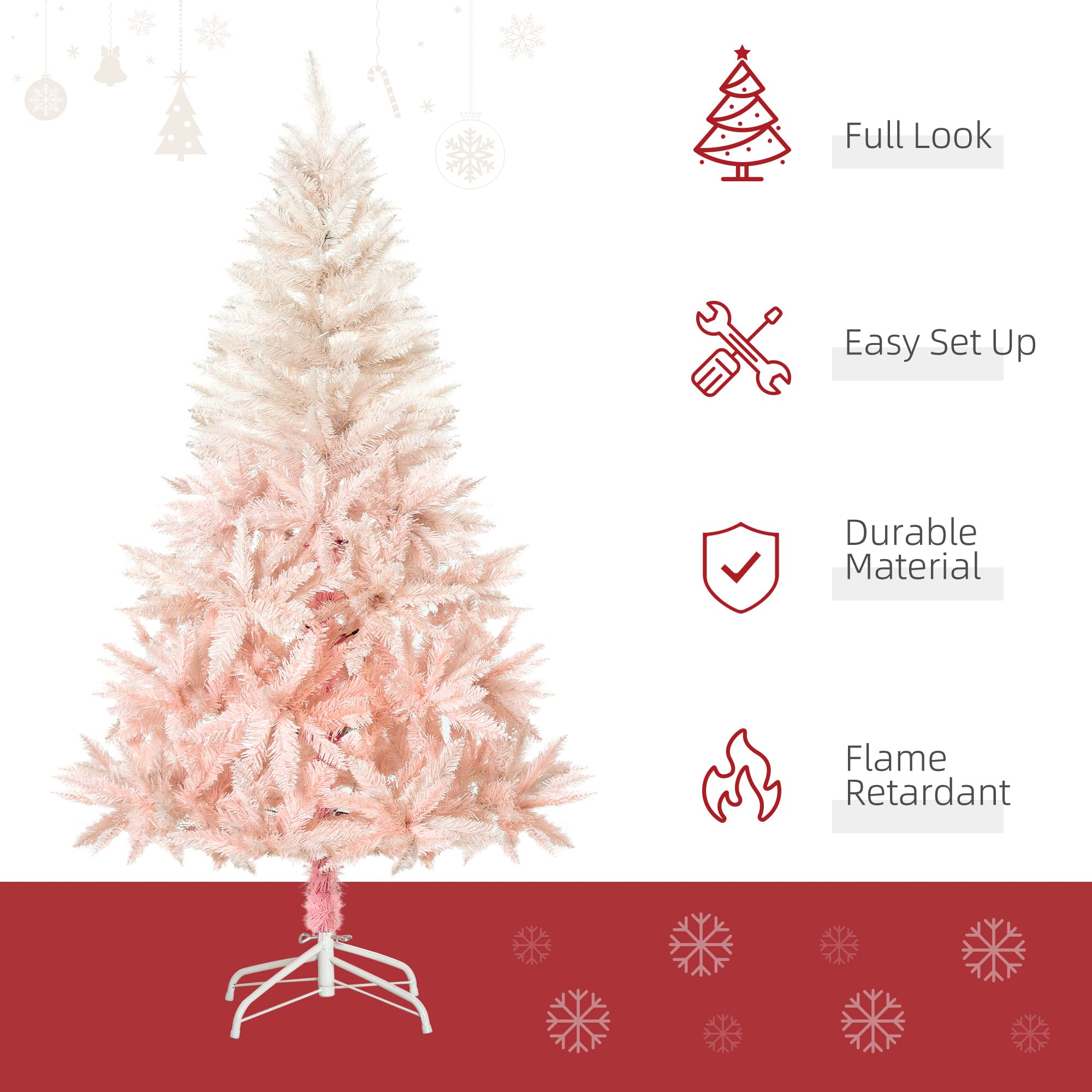 Foto 3 | Árbol De Navidad Homcom De 1,5 M, Abeto Artificial, Color Rosa, Sin Iluminación - Venta Internacional.