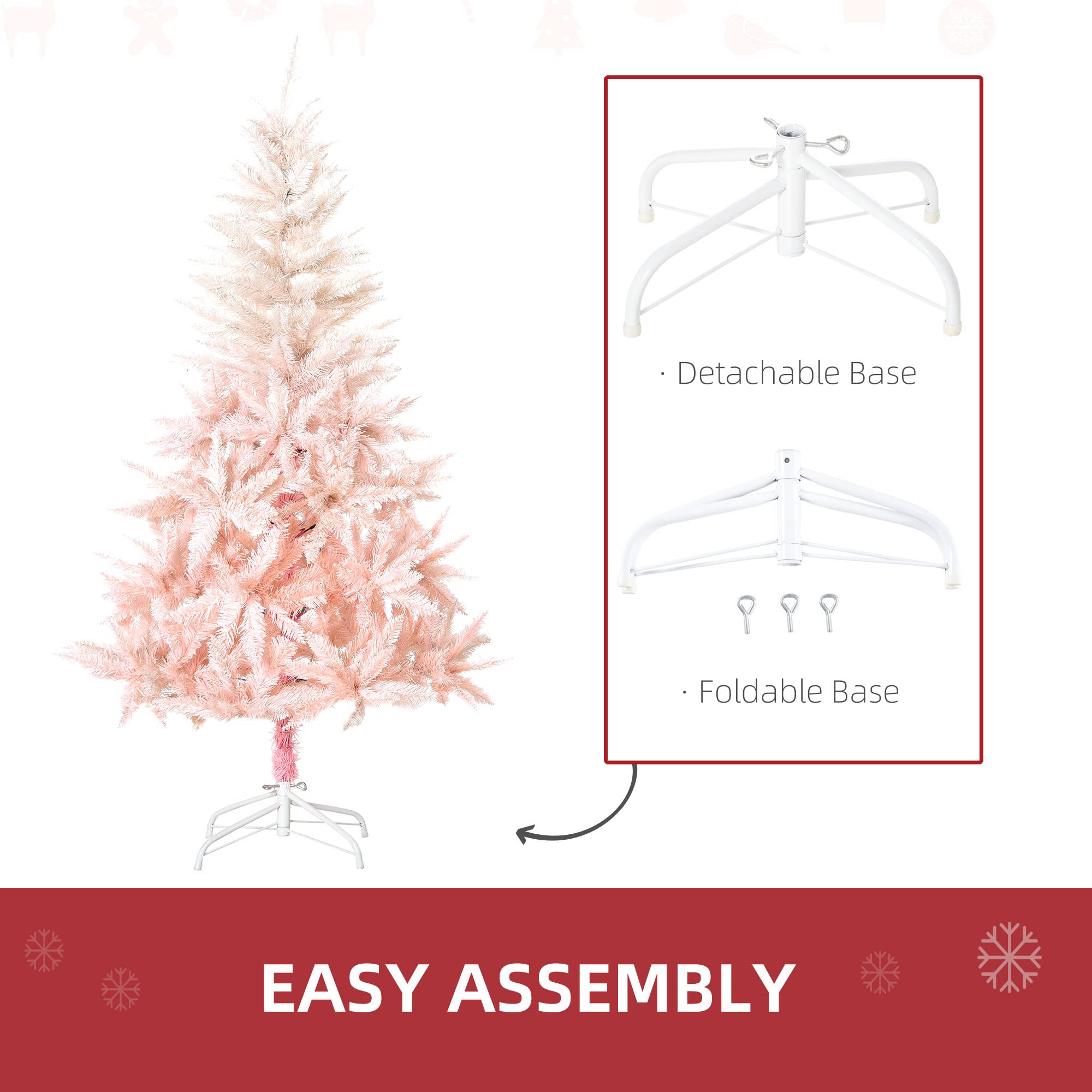 Foto 4 | Árbol De Navidad Homcom De 1,5 M, Abeto Artificial, Color Rosa, Sin Iluminación - Venta Internacional.