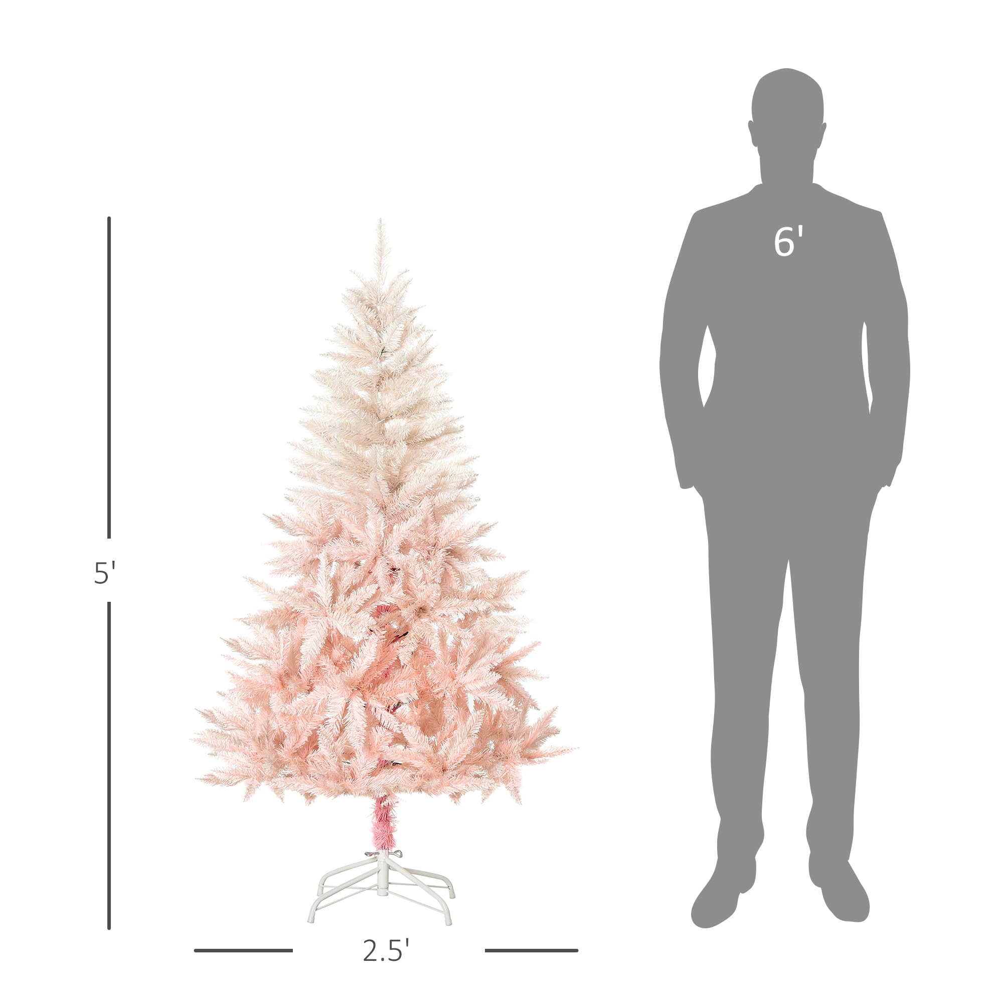 Foto 5 | Árbol De Navidad Homcom De 1,5 M, Abeto Artificial, Color Rosa, Sin Iluminación - Venta Internacional.