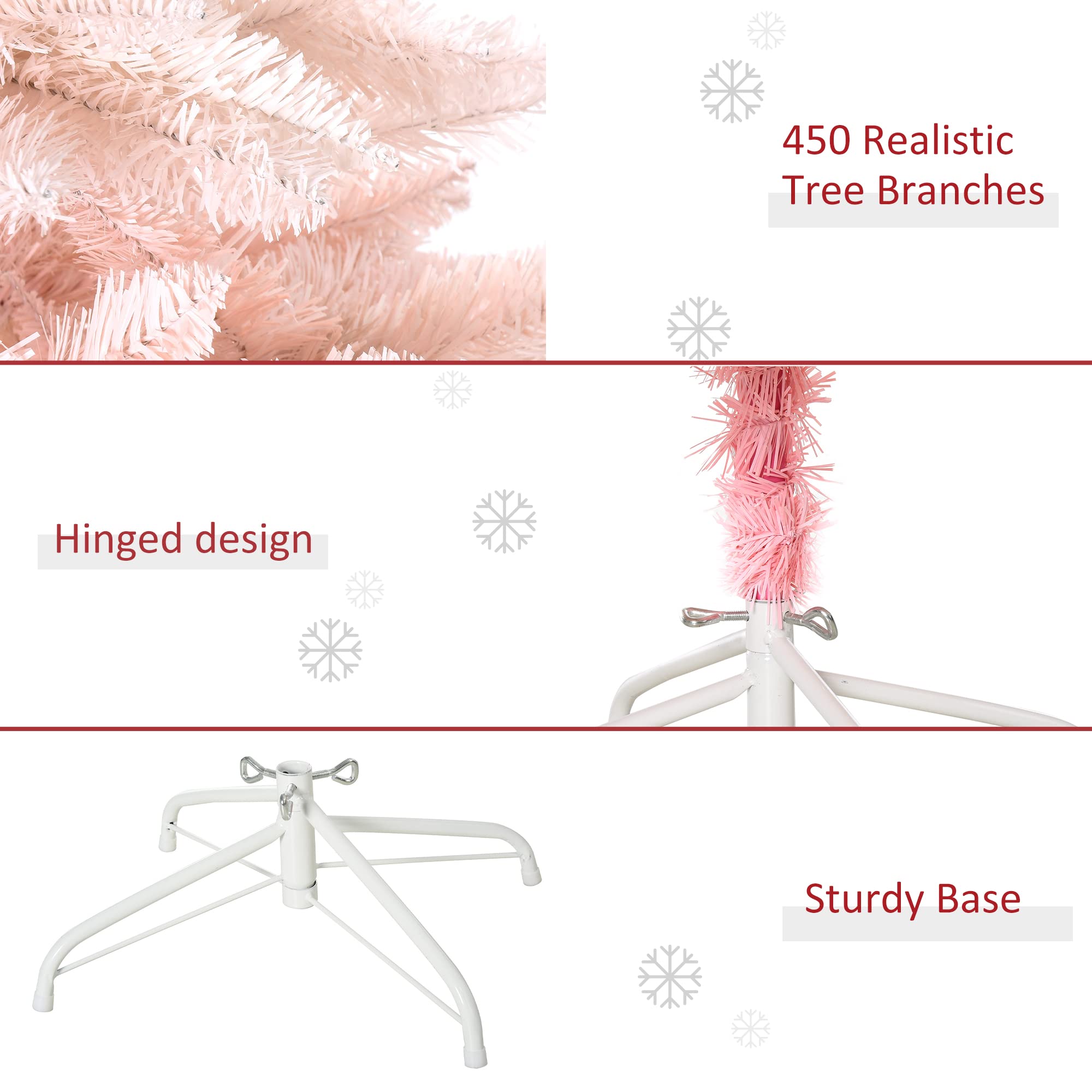 Foto 7 pulgar | Árbol De Navidad Homcom De 1,5 M, Abeto Artificial, Color Rosa, Sin Iluminación - Venta Internacional.