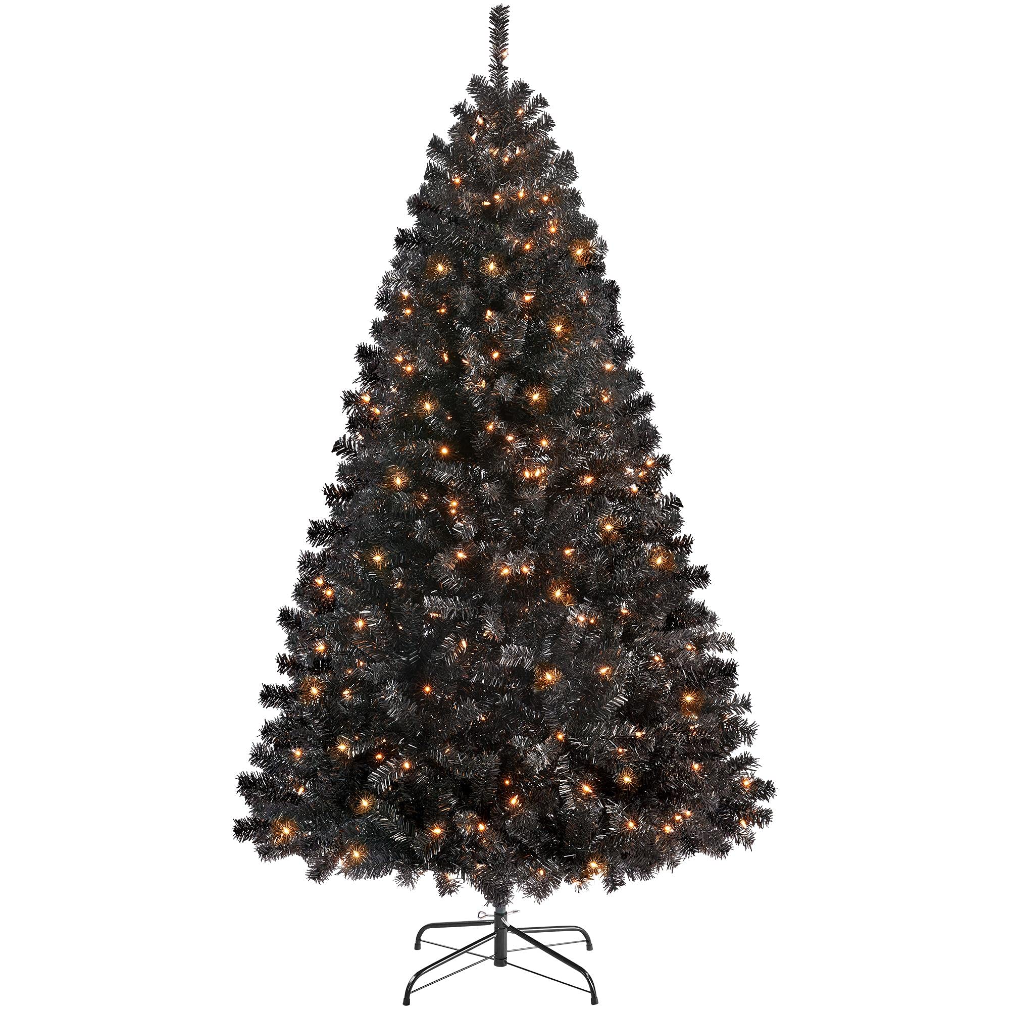 Árbol De Navidad Yaheetech De 6 Pies Preiluminado Para Halloween, Abeto Negro - Venta Internacional. $3,449