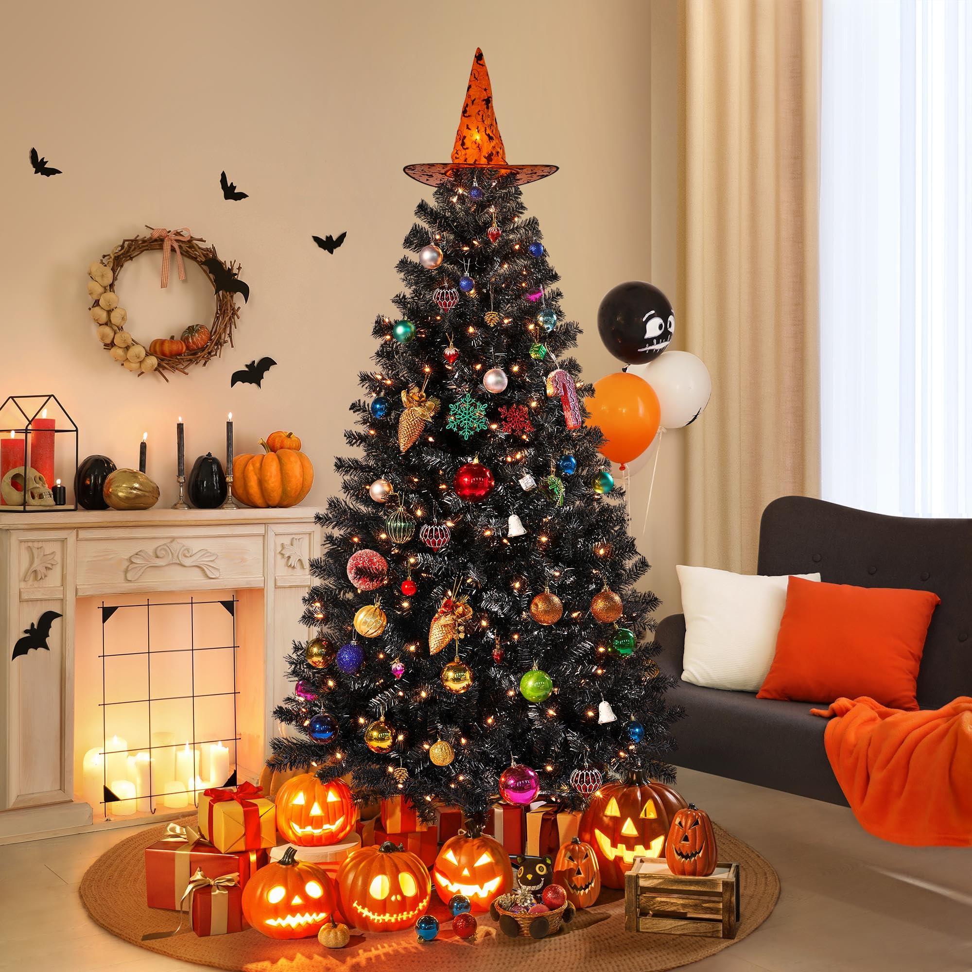 Foto 3 pulgar | Árbol De Navidad Yaheetech De 6 Pies Preiluminado Para Halloween, Abeto Negro - Venta Internacional.