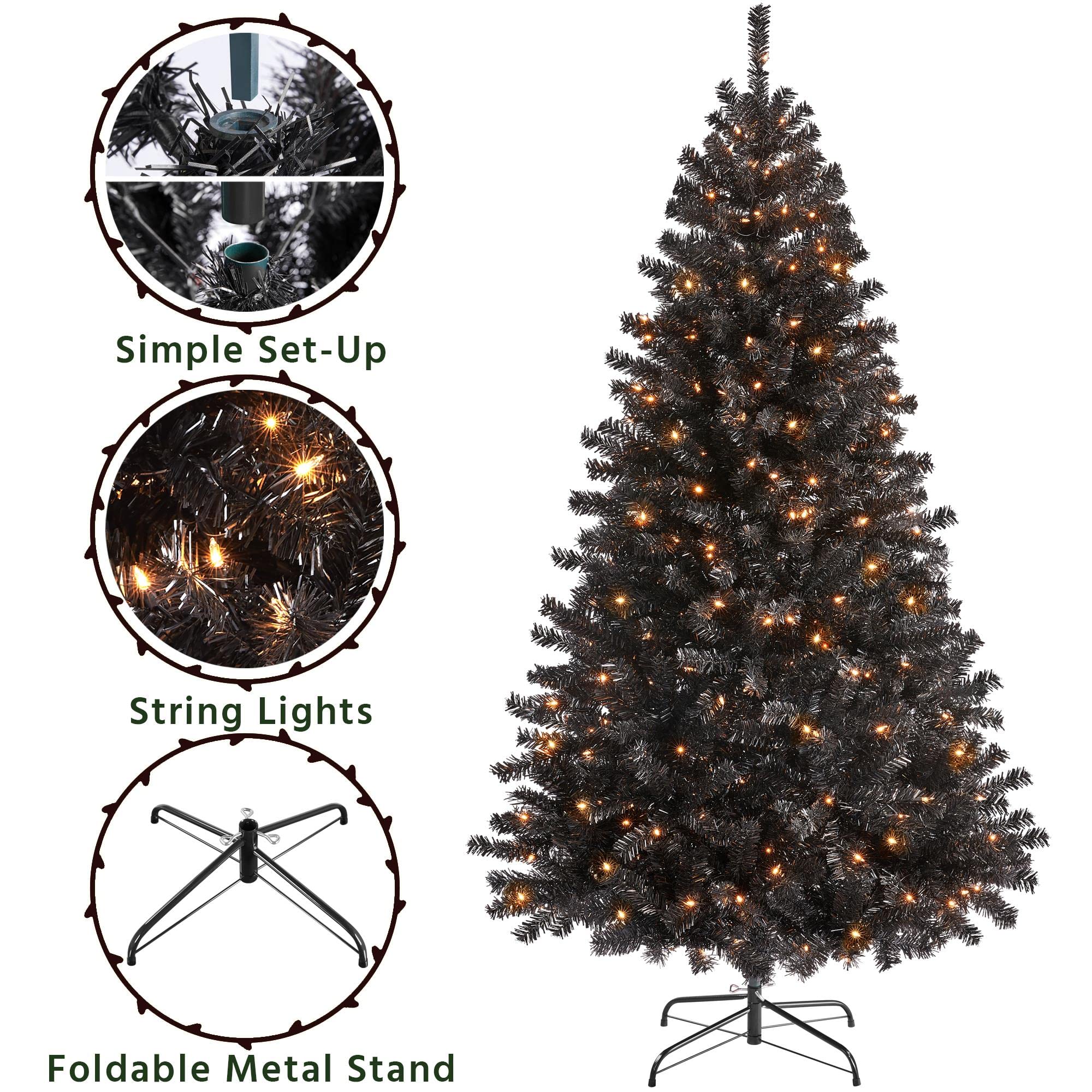 Foto 5 pulgar | Árbol De Navidad Yaheetech De 6 Pies Preiluminado Para Halloween, Abeto Negro - Venta Internacional.