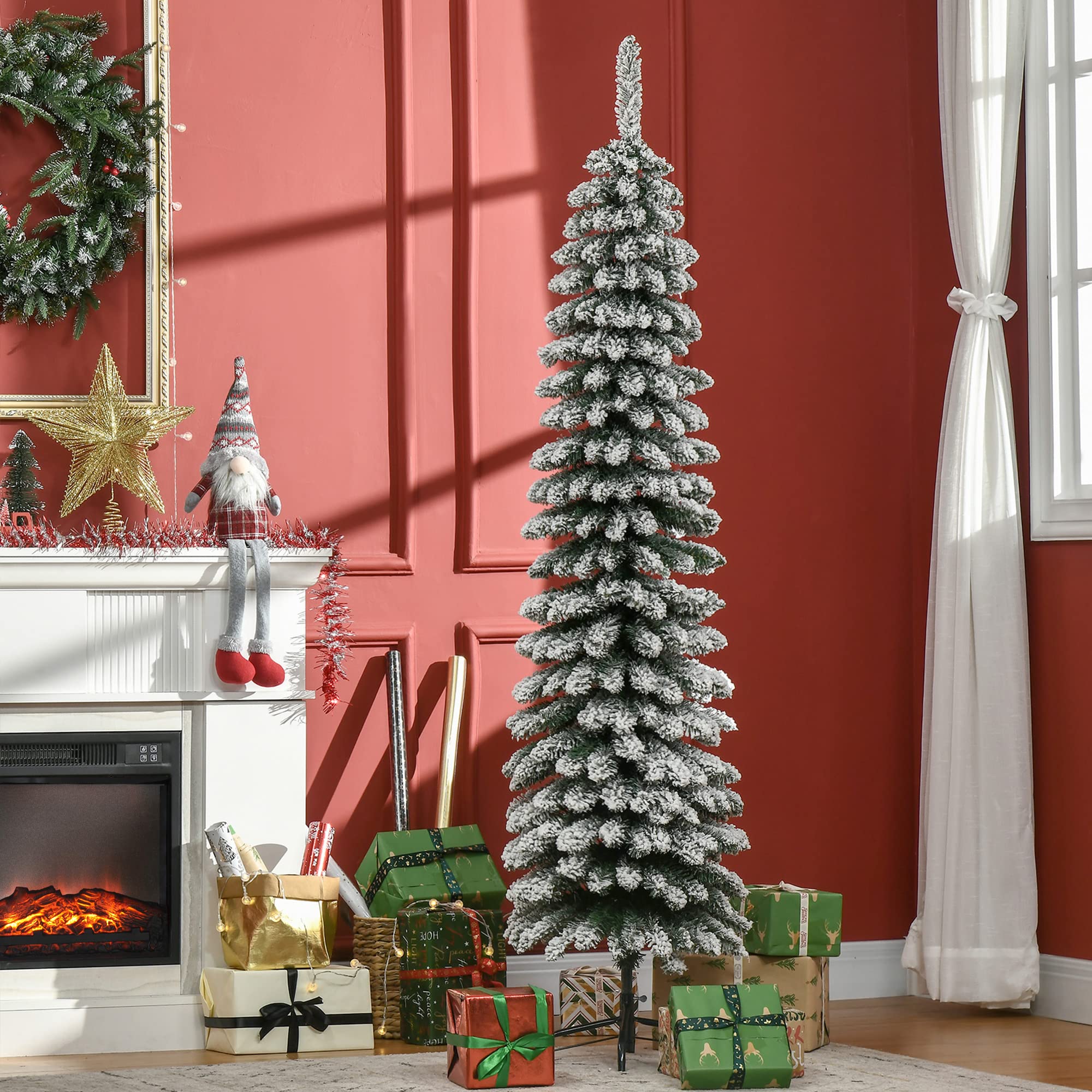 Foto 3 pulgar | Árbol De Navidad Homcom De 6 Pies De Altura, Flocado En Nieve Con 395 Puntas - Venta Internacional.