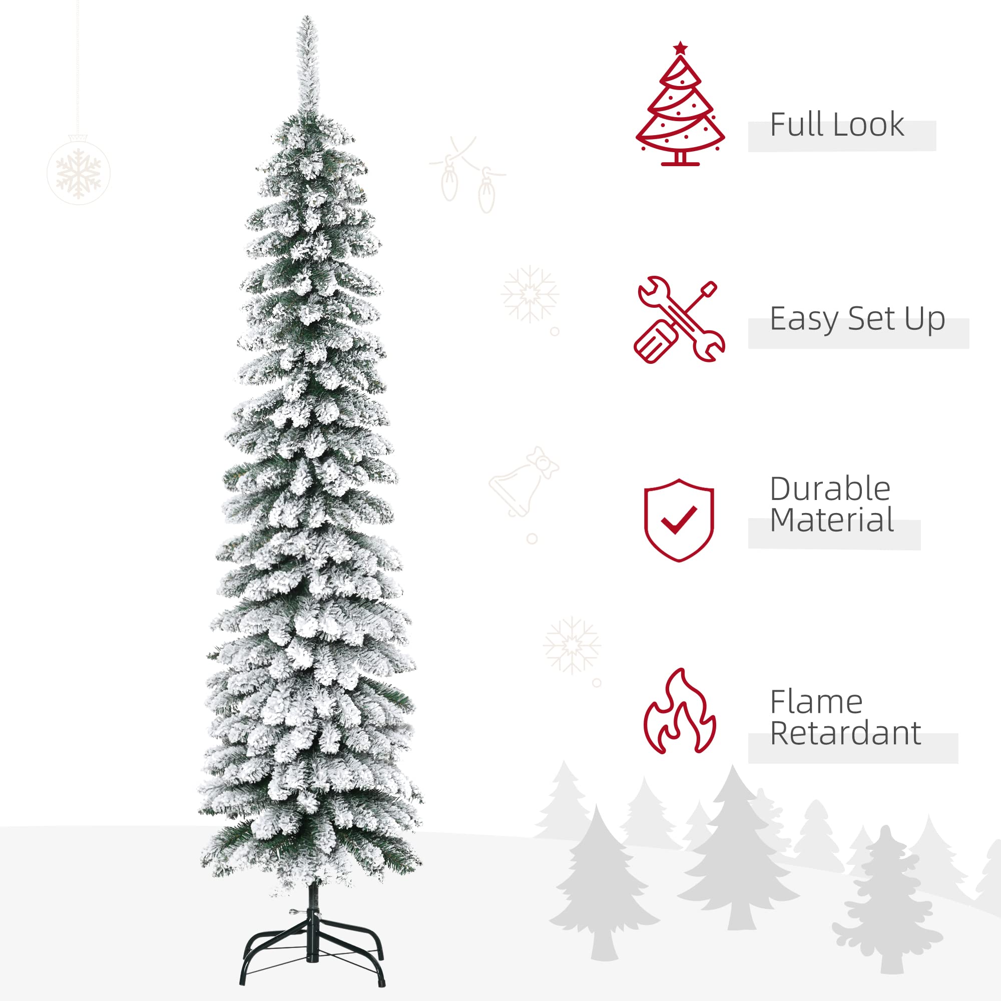 Foto 4 pulgar | Árbol De Navidad Homcom De 6 Pies De Altura, Flocado En Nieve Con 395 Puntas - Venta Internacional.