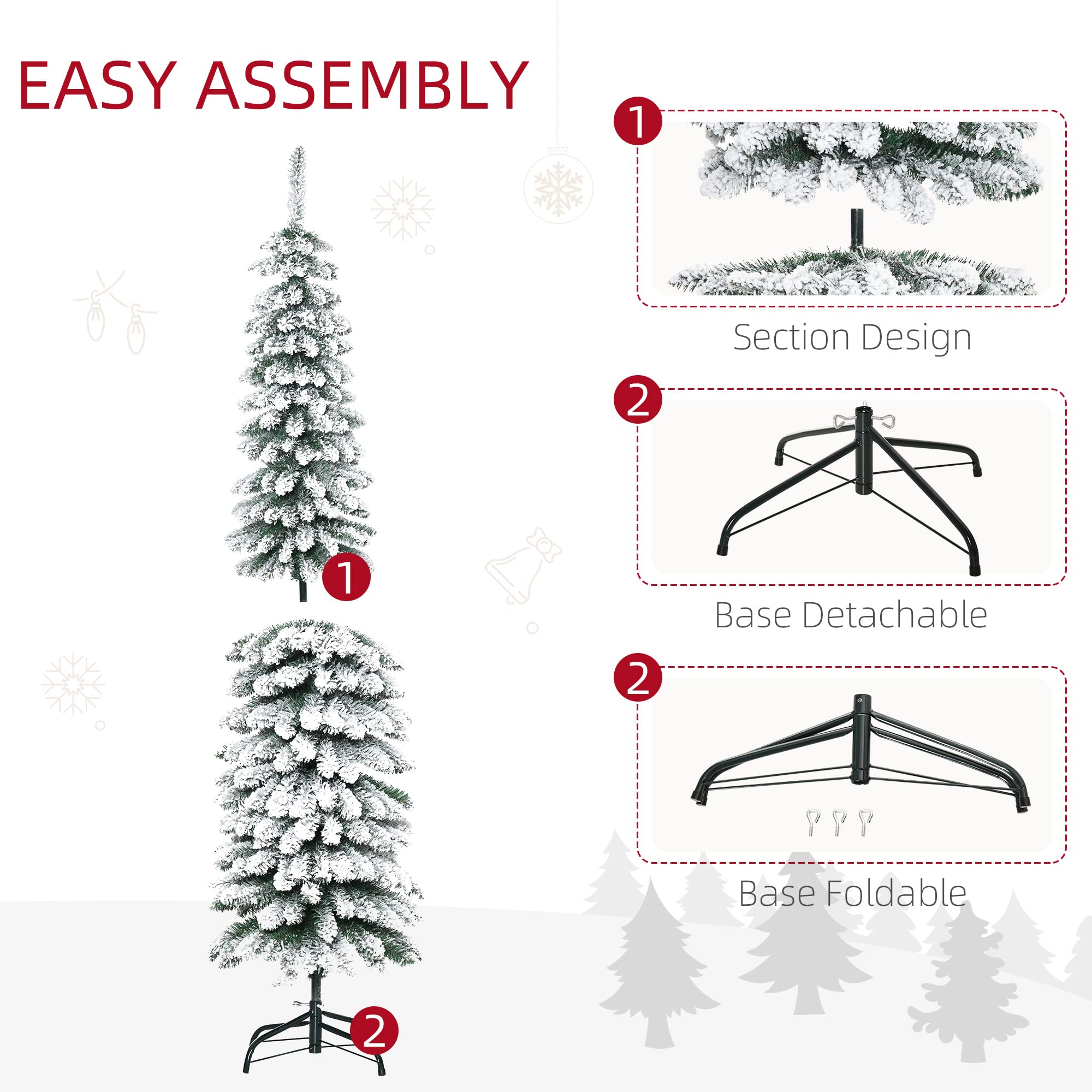 Foto 7 pulgar | Árbol De Navidad Homcom De 6 Pies De Altura, Flocado En Nieve Con 395 Puntas - Venta Internacional.