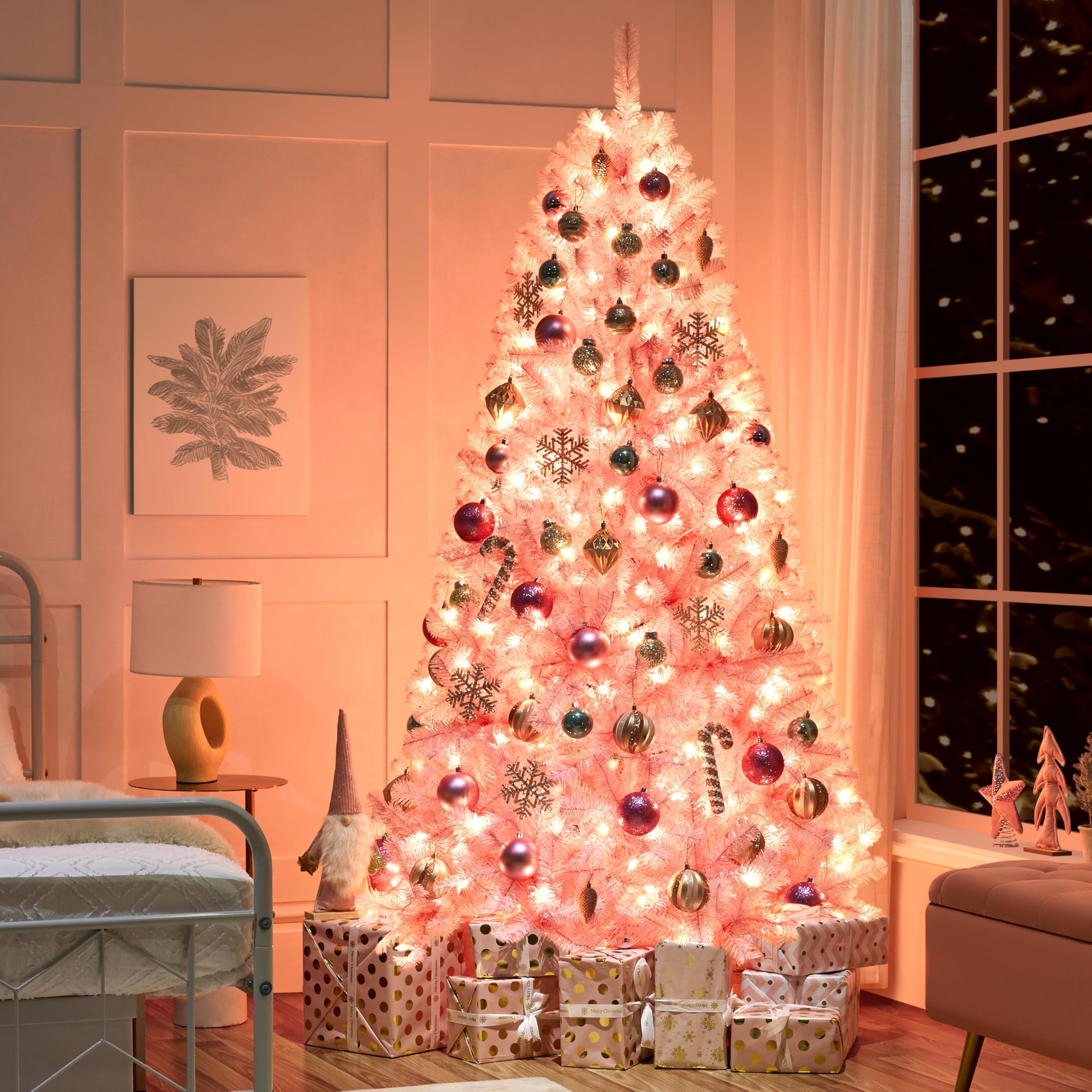 Foto 3 pulgar | Árbol De Navidad Yaheetech Artificial Preiluminado De 2,28 M, Rosa Con 550 Luces - Venta Internacional.
