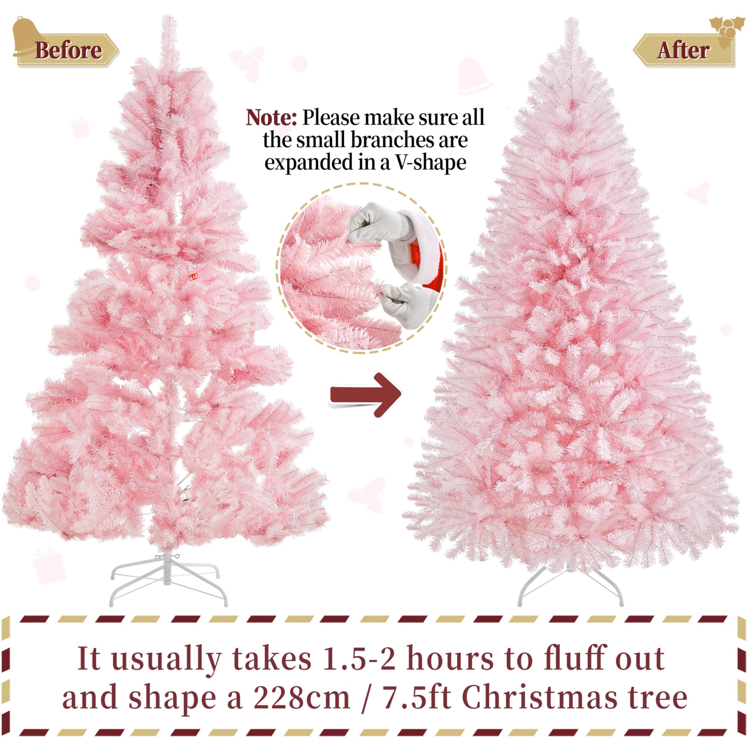 Foto 8 pulgar | Árbol De Navidad Yaheetech Artificial Preiluminado De 2,28 M, Rosa Con 550 Luces - Venta Internacional.