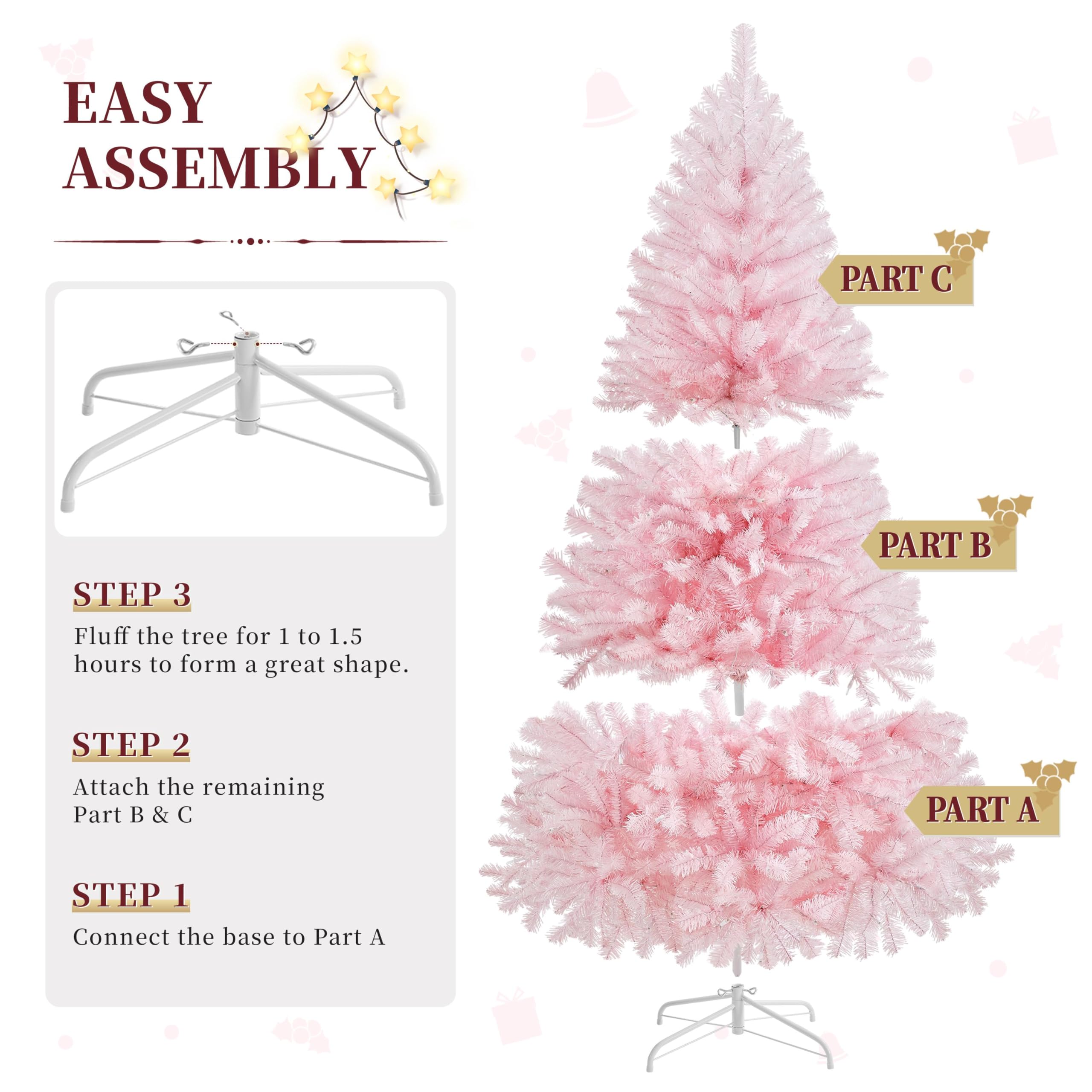 Foto 7 pulgar | Árbol De Navidad Yaheetech, Artificial, Preiluminado, 6 Pies, Rosa Con 300 Luces - Venta Internacional.