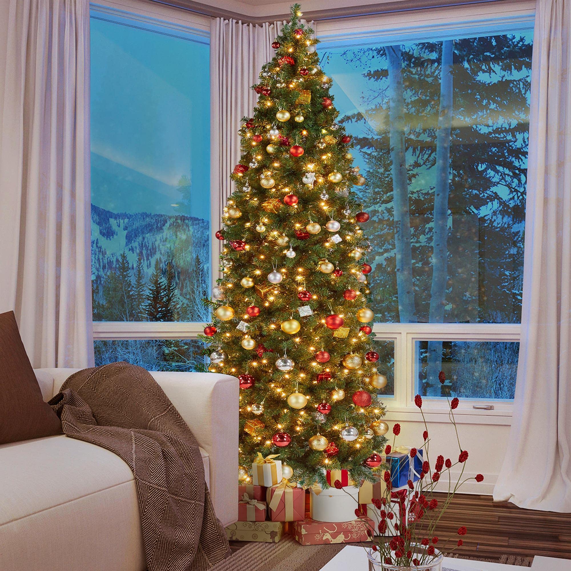 Foto 3 pulgar | Árbol De Navidad Yaheetech De 9 Pies Preiluminado Con 500 Luces Cálidas De Color Verde - Venta Internacional.