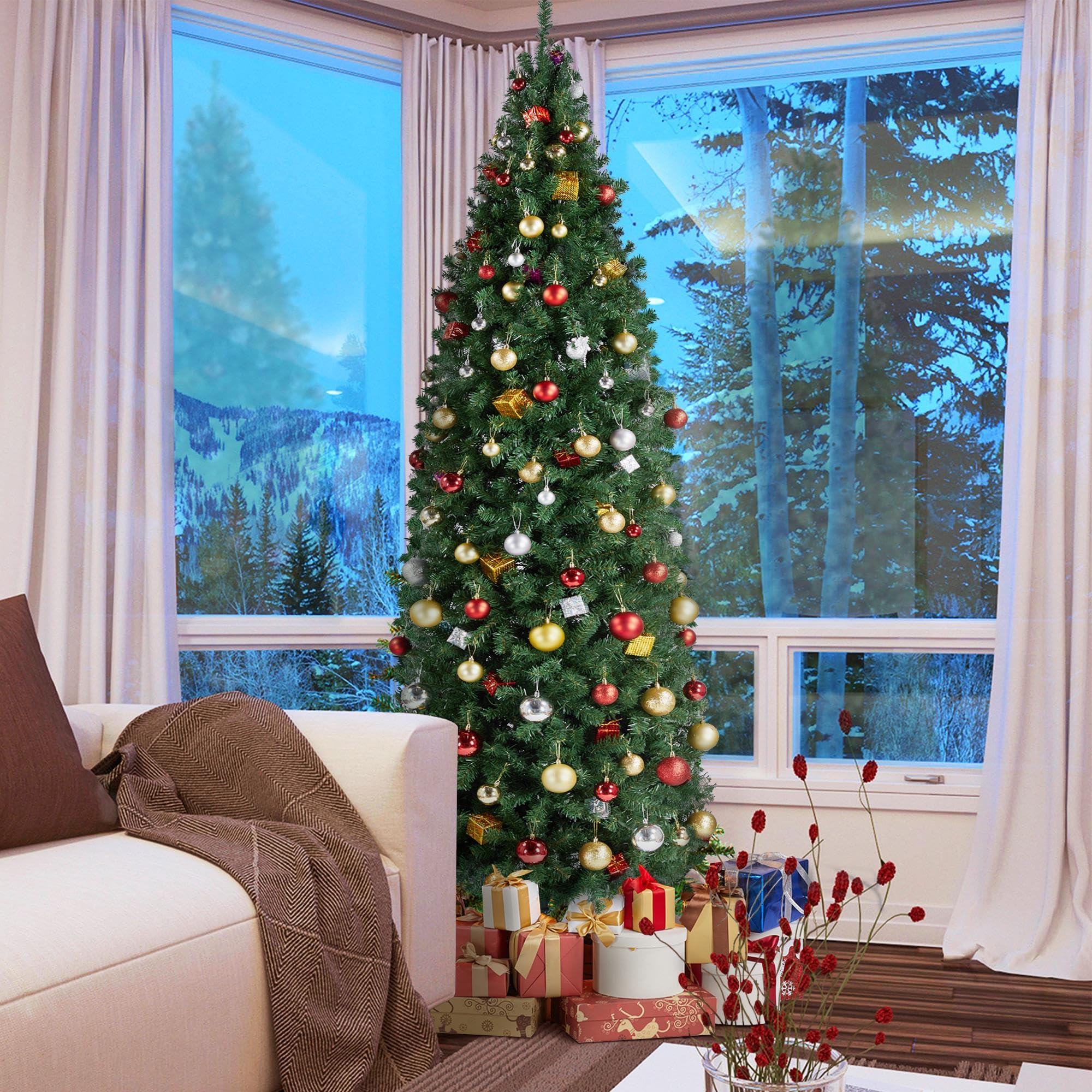 Foto 4 pulgar | Árbol De Navidad Yaheetech De 9 Pies Preiluminado Con 500 Luces Cálidas De Color Verde - Venta Internacional.