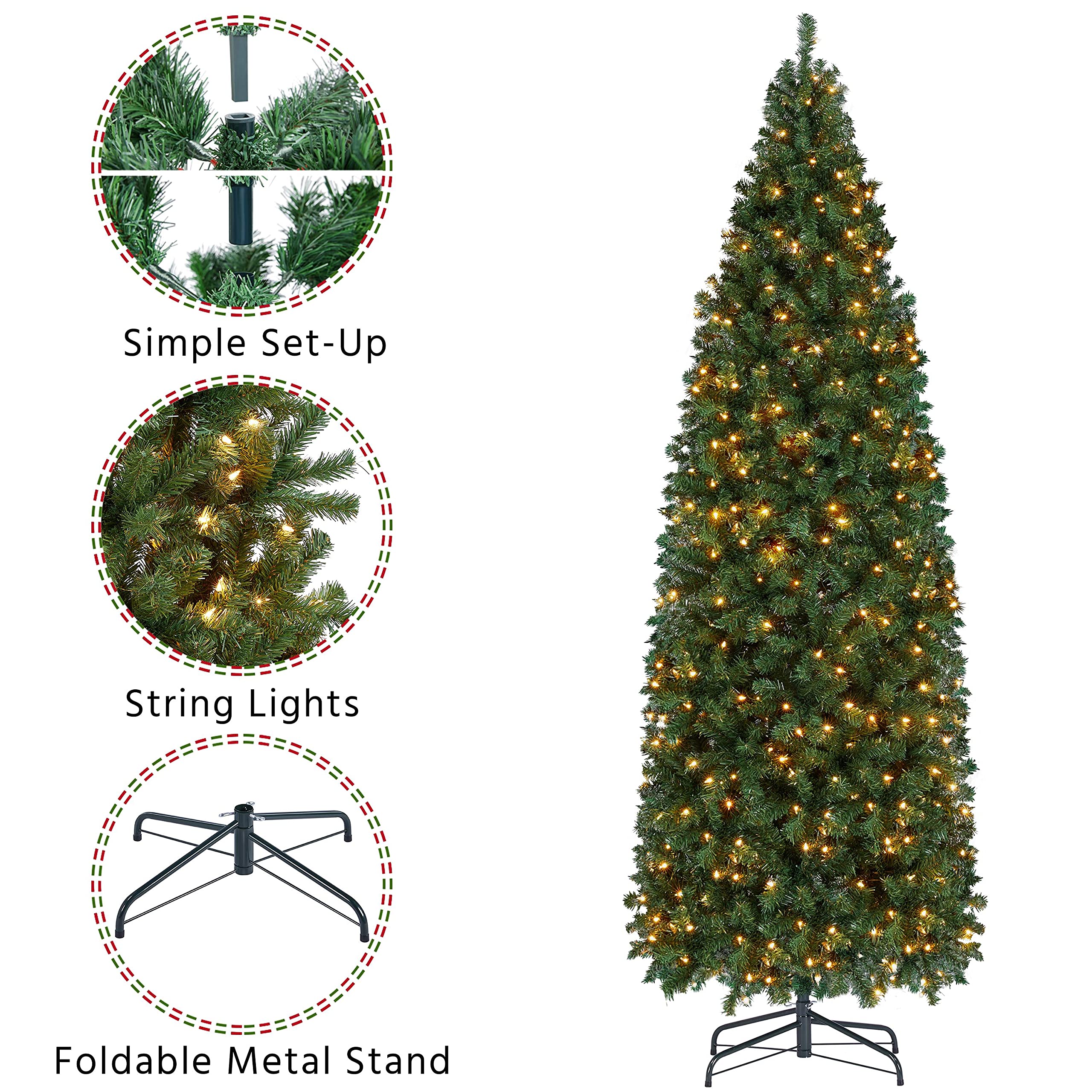 Foto 6 pulgar | Árbol De Navidad Yaheetech De 9 Pies Preiluminado Con 500 Luces Cálidas De Color Verde - Venta Internacional.