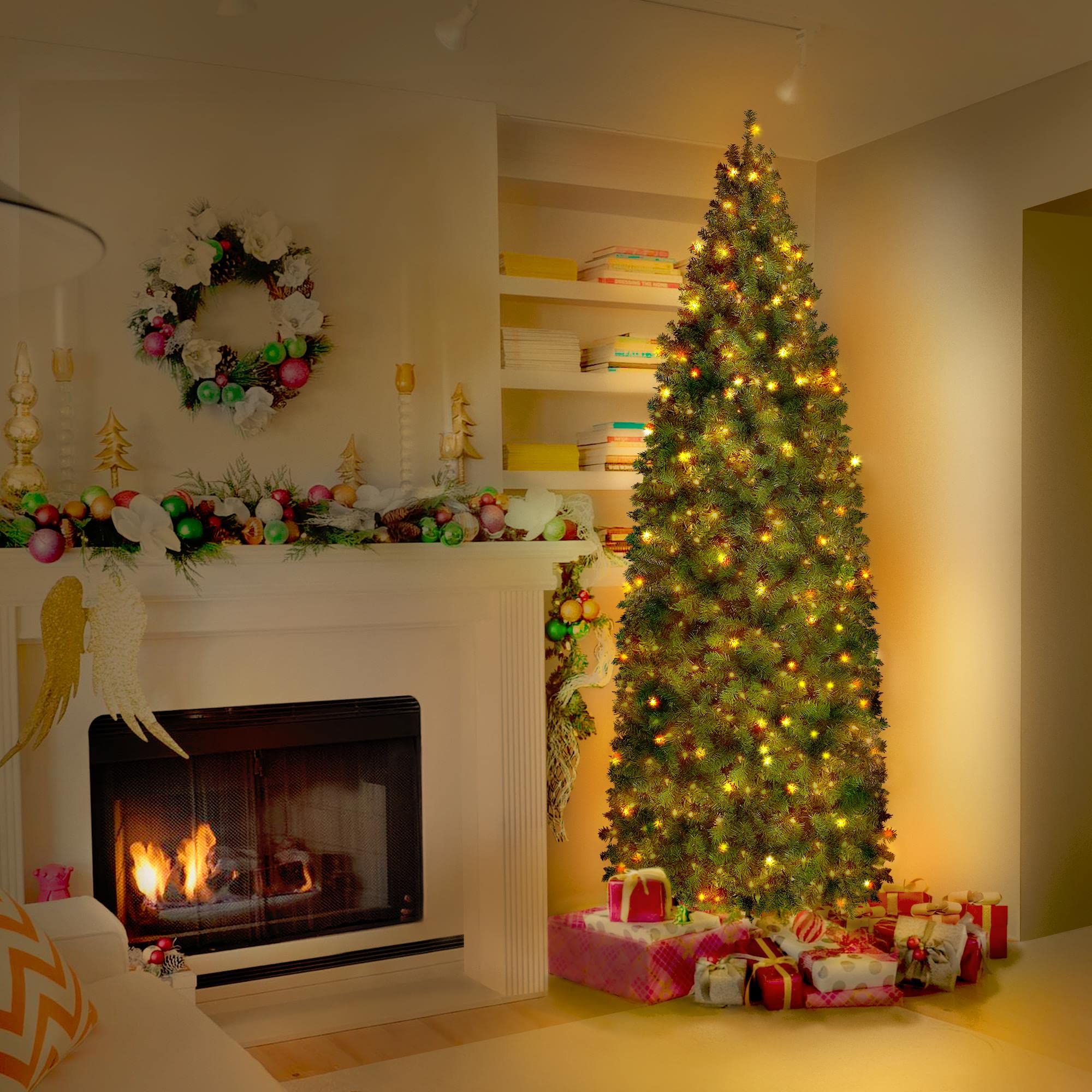 Foto 7 pulgar | Árbol De Navidad Yaheetech De 9 Pies Preiluminado Con 500 Luces Cálidas De Color Verde - Venta Internacional.