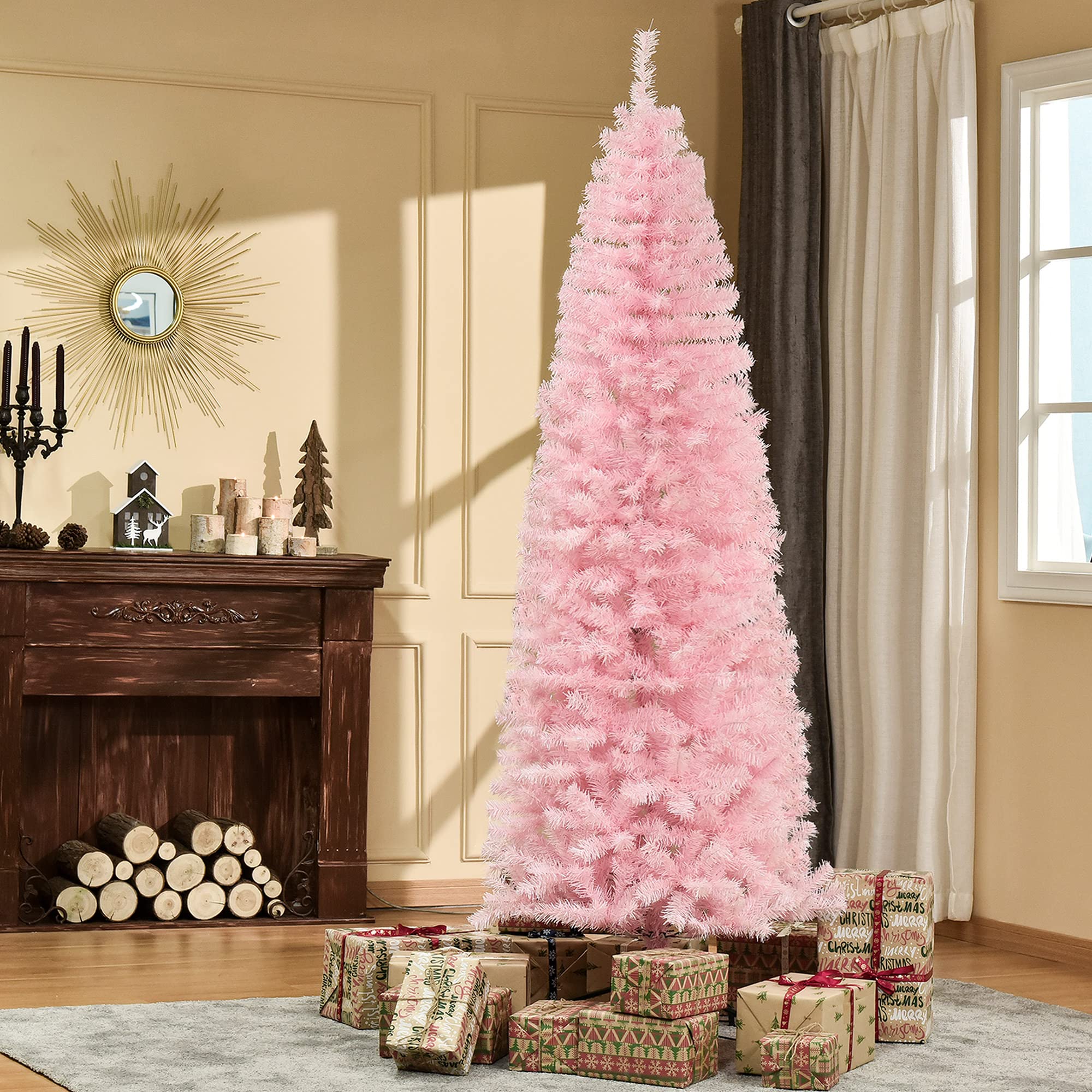 Foto 3 pulgar | Árbol De Navidad Homcom Slim Douglas Fir De 2,1 M Con 818 Puntas, Color Rosa - Venta Internacional.