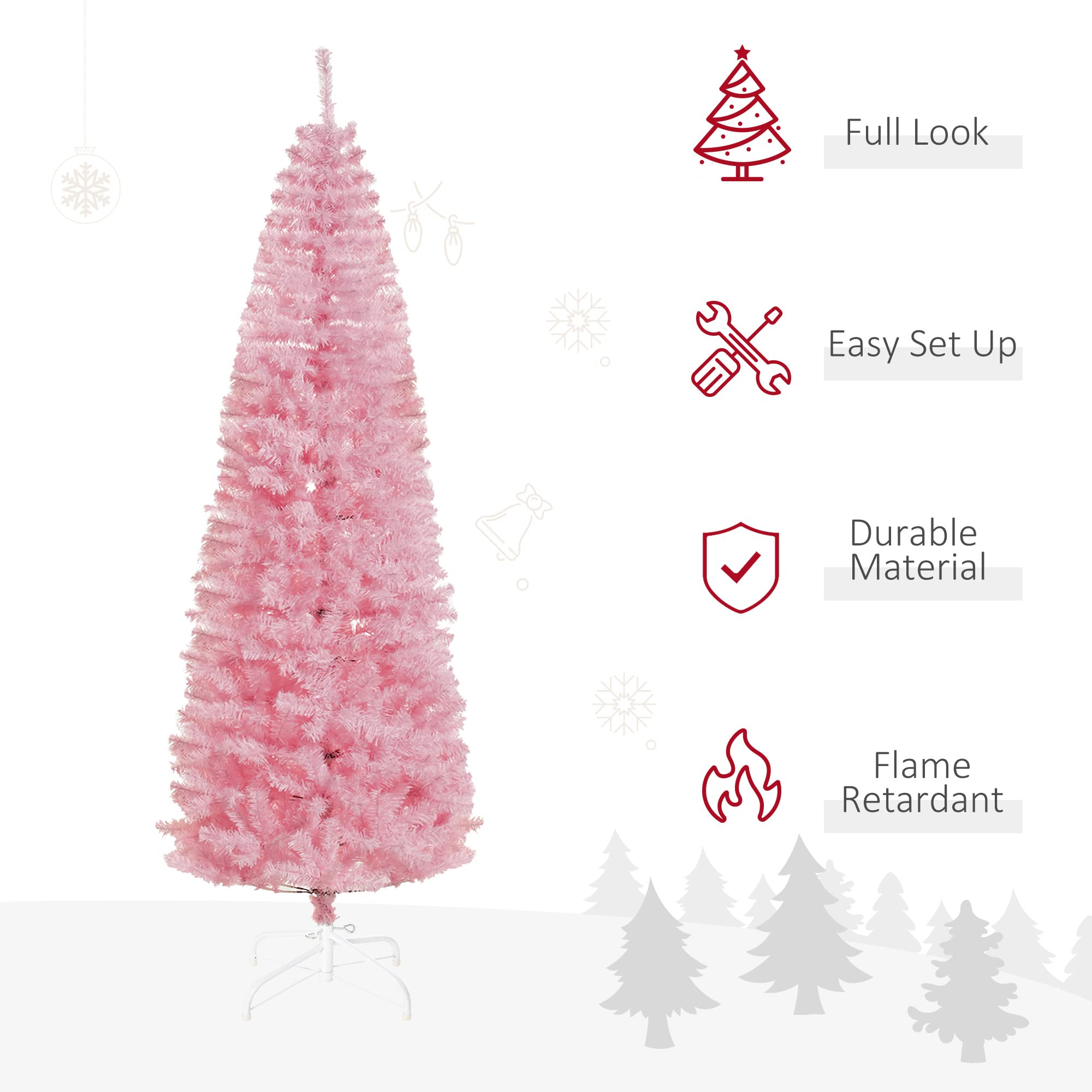 Foto 4 pulgar | Árbol De Navidad Homcom Slim Douglas Fir De 2,1 M Con 818 Puntas, Color Rosa - Venta Internacional.