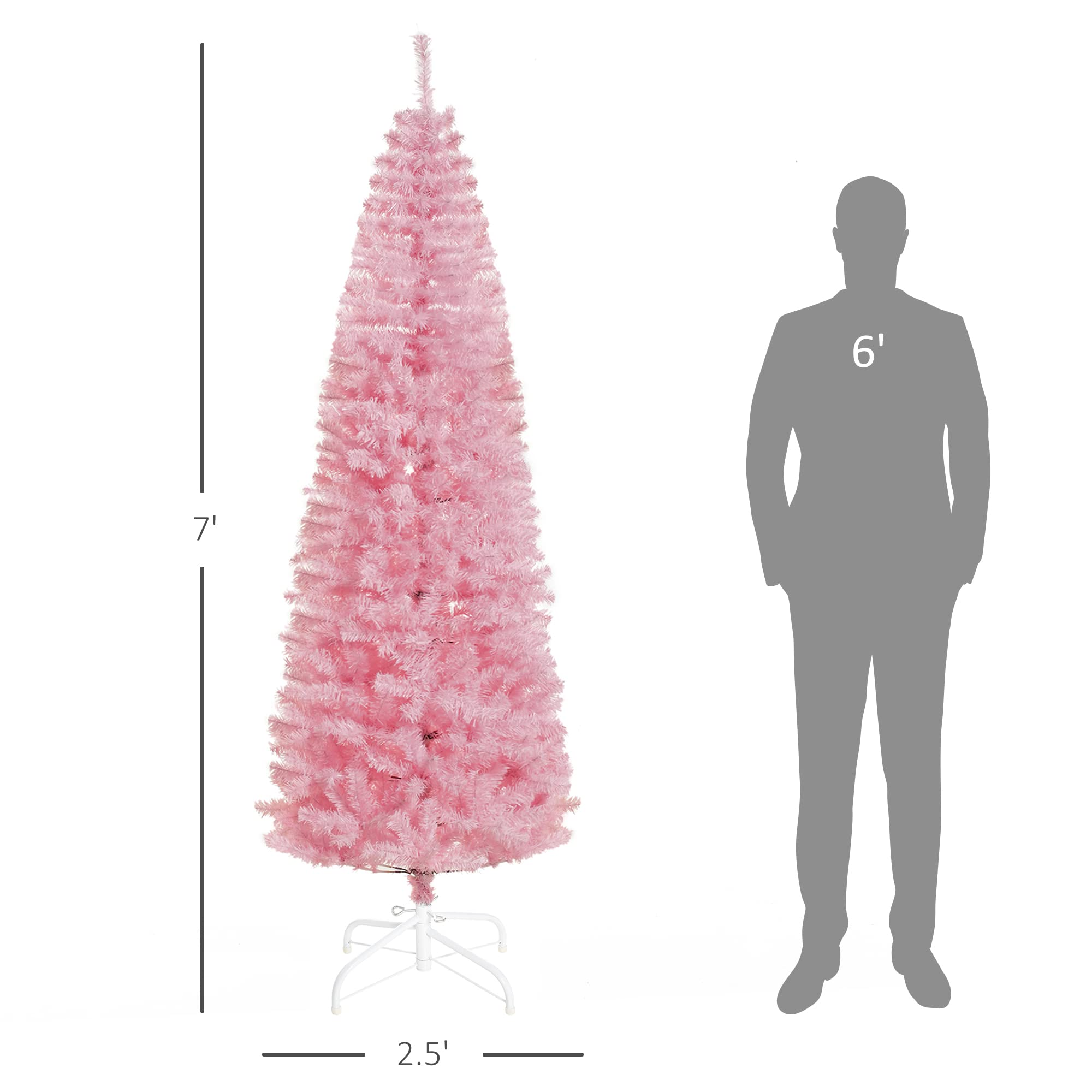 Foto 6 pulgar | Árbol De Navidad Homcom Slim Douglas Fir De 2,1 M Con 818 Puntas, Color Rosa - Venta Internacional.
