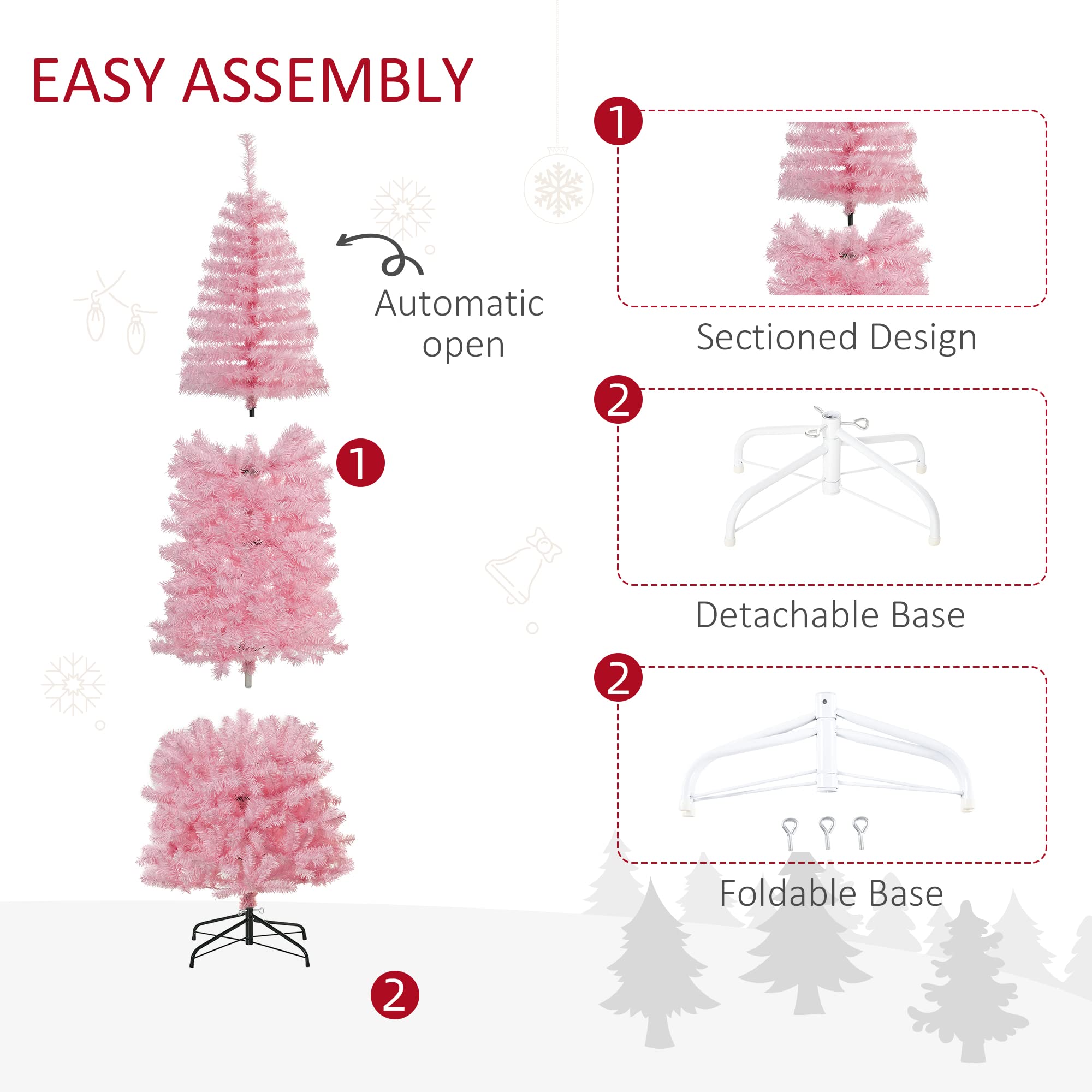 Foto 7 pulgar | Árbol De Navidad Homcom Slim Douglas Fir De 2,1 M Con 818 Puntas, Color Rosa - Venta Internacional.