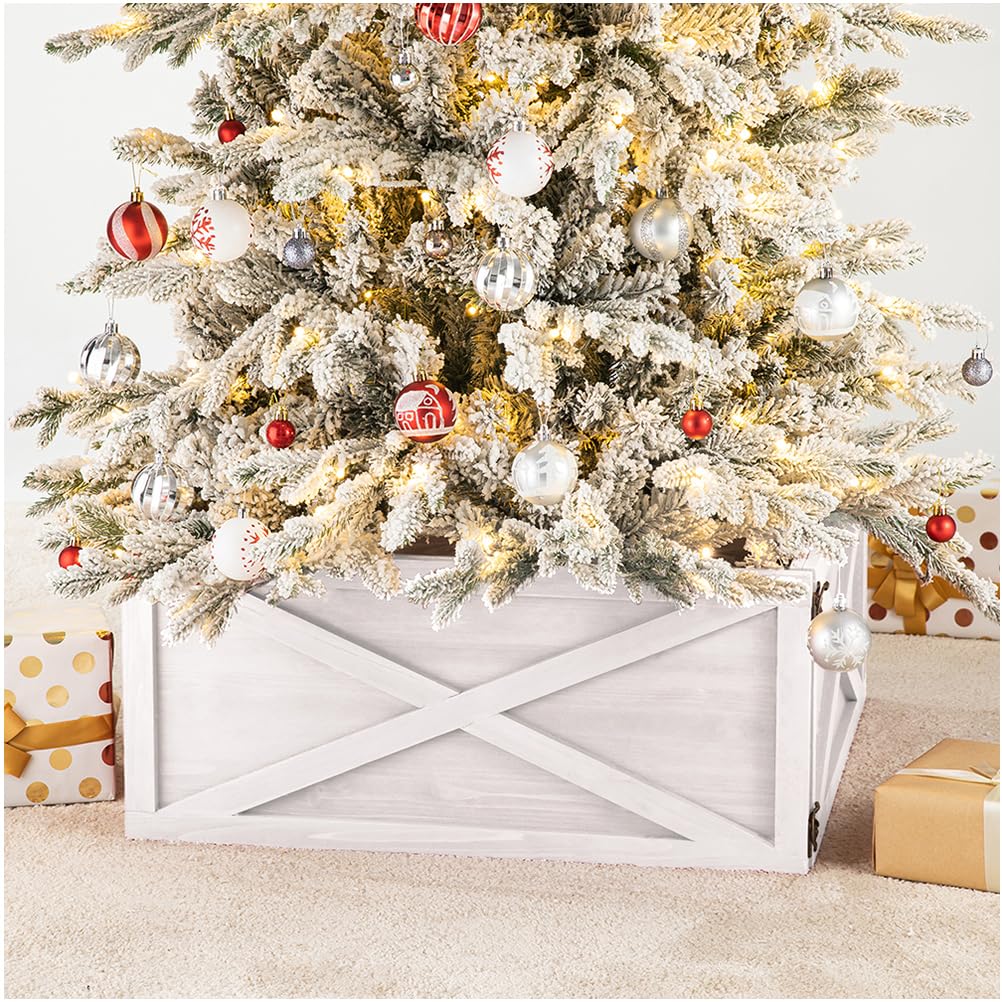 Foto 1 | Collar Para Árbol De Navidad Glitzhome, Madera Blanca Lavada, 22 L - Venta Internacional.