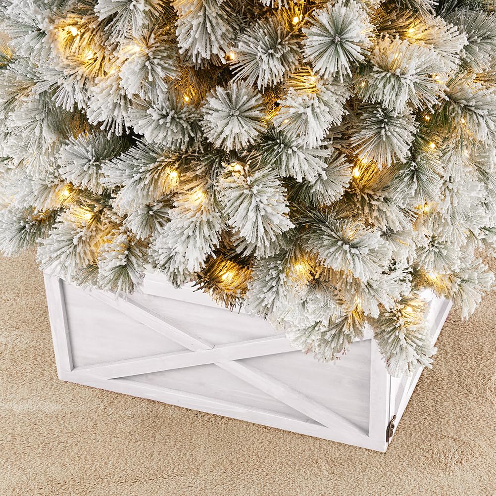 Foto 4 pulgar | Collar Para Árbol De Navidad Glitzhome, Madera Blanca Lavada, 22 L - Venta Internacional.
