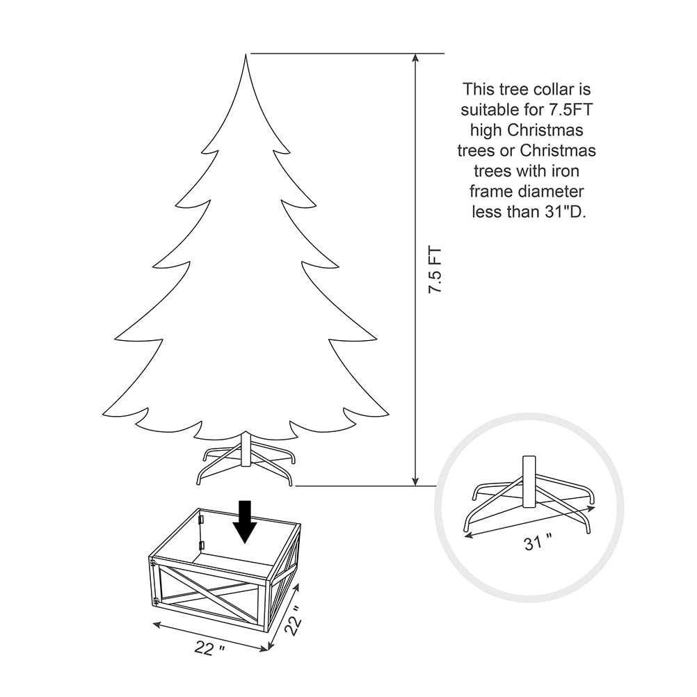 Foto 5 pulgar | Collar Para Árbol De Navidad Glitzhome, Madera Blanca Lavada, 22 L - Venta Internacional.