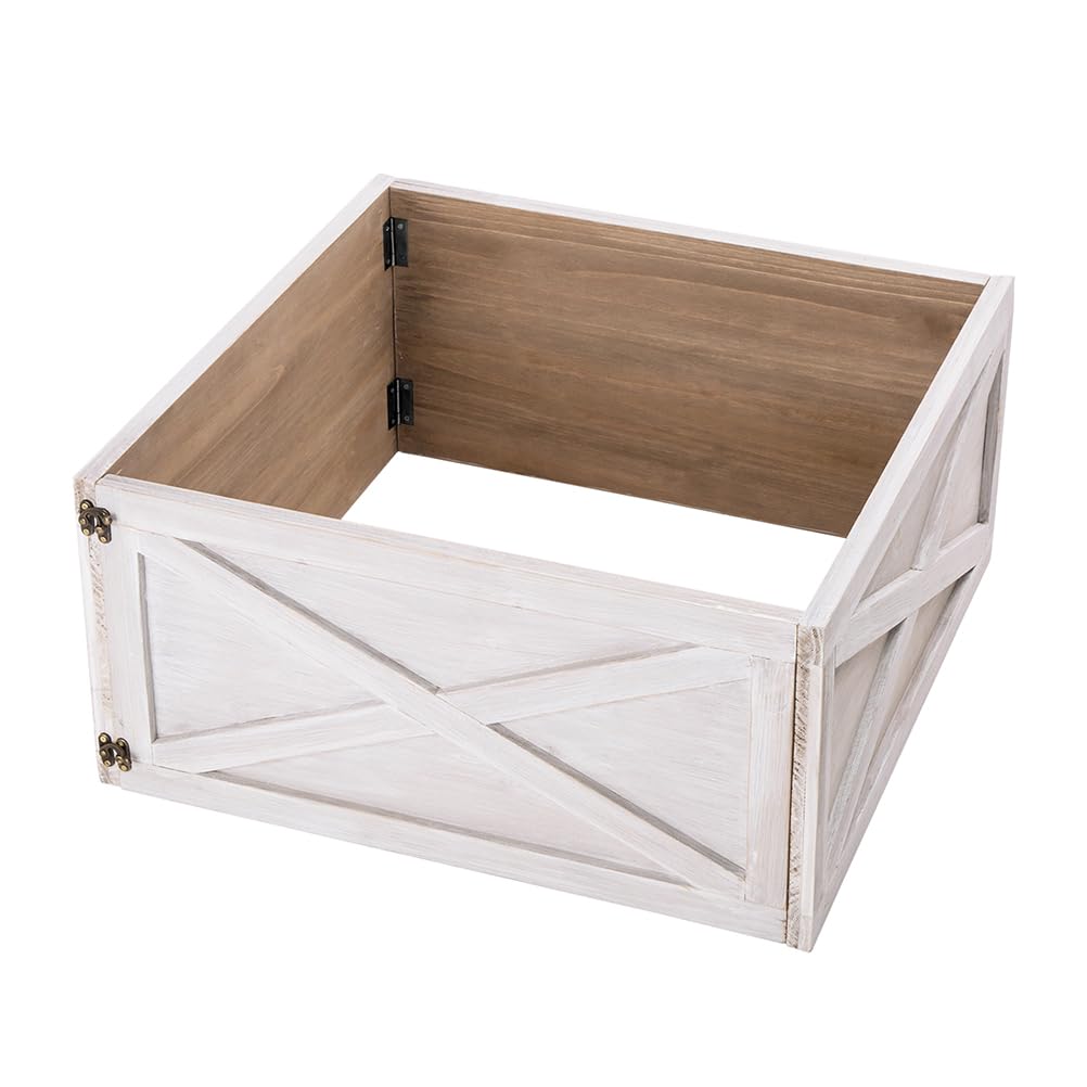 Foto 6 pulgar | Collar Para Árbol De Navidad Glitzhome, Madera Blanca Lavada, 22 L - Venta Internacional.