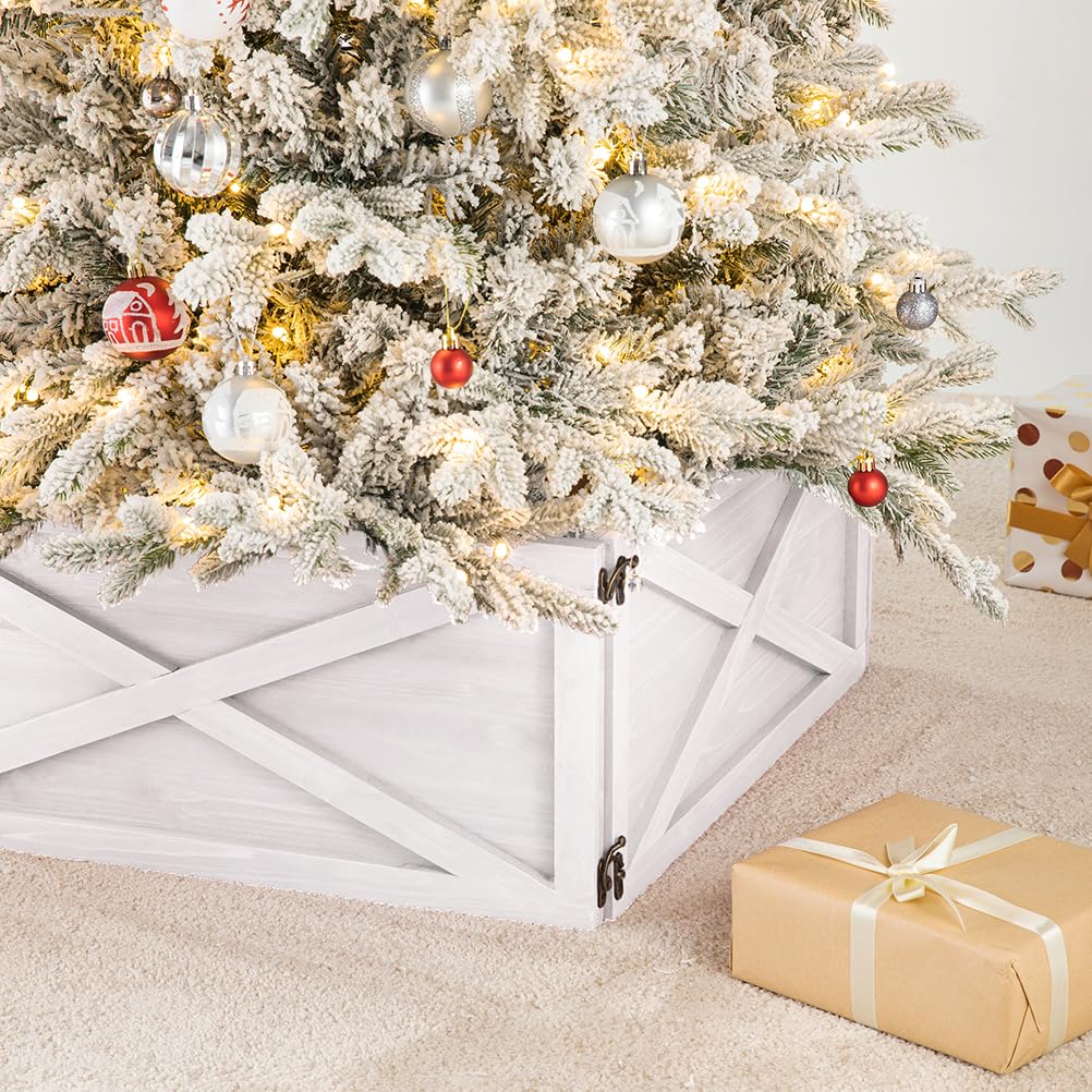Foto 7 pulgar | Collar Para Árbol De Navidad Glitzhome, Madera Blanca Lavada, 22 L - Venta Internacional.