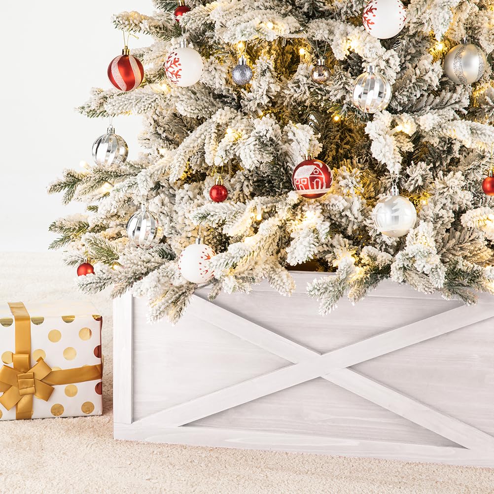 Foto 7 | Collar Para Árbol De Navidad Glitzhome, Madera Blanca Lavada, 22 L - Venta Internacional.