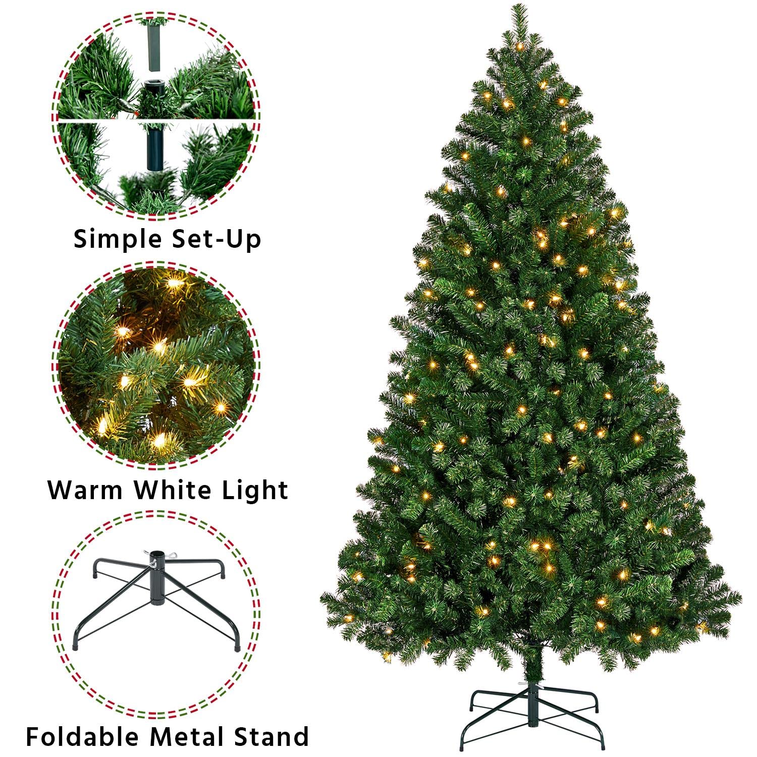 Foto 6 pulgar | Árbol De Navidad Yaheetech, Abeto Preiluminado De 6 Pies Con 300 Luces - Venta Internacional.