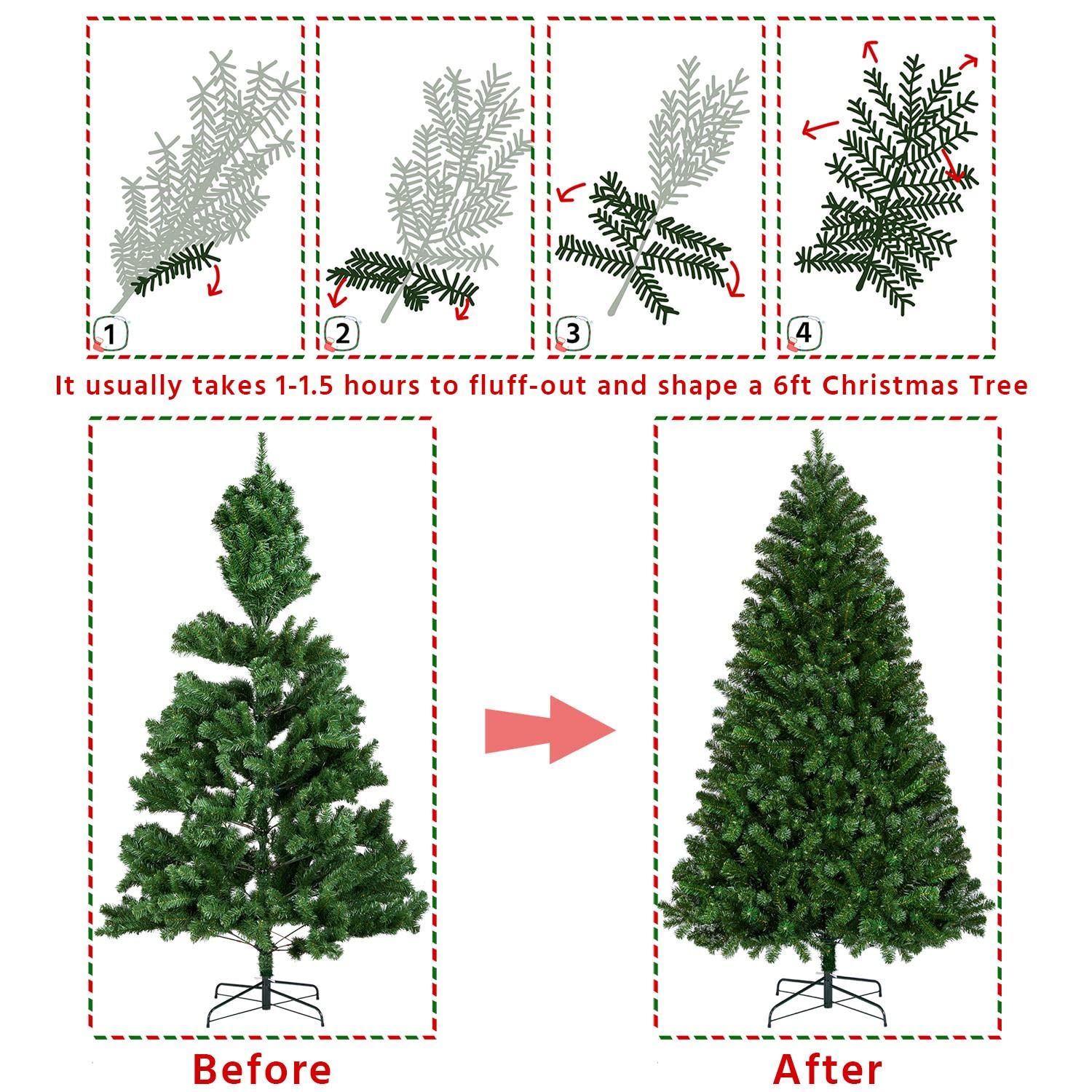 Foto 6 | Árbol De Navidad Yaheetech, Abeto Preiluminado De 6 Pies Con 300 Luces - Venta Internacional.