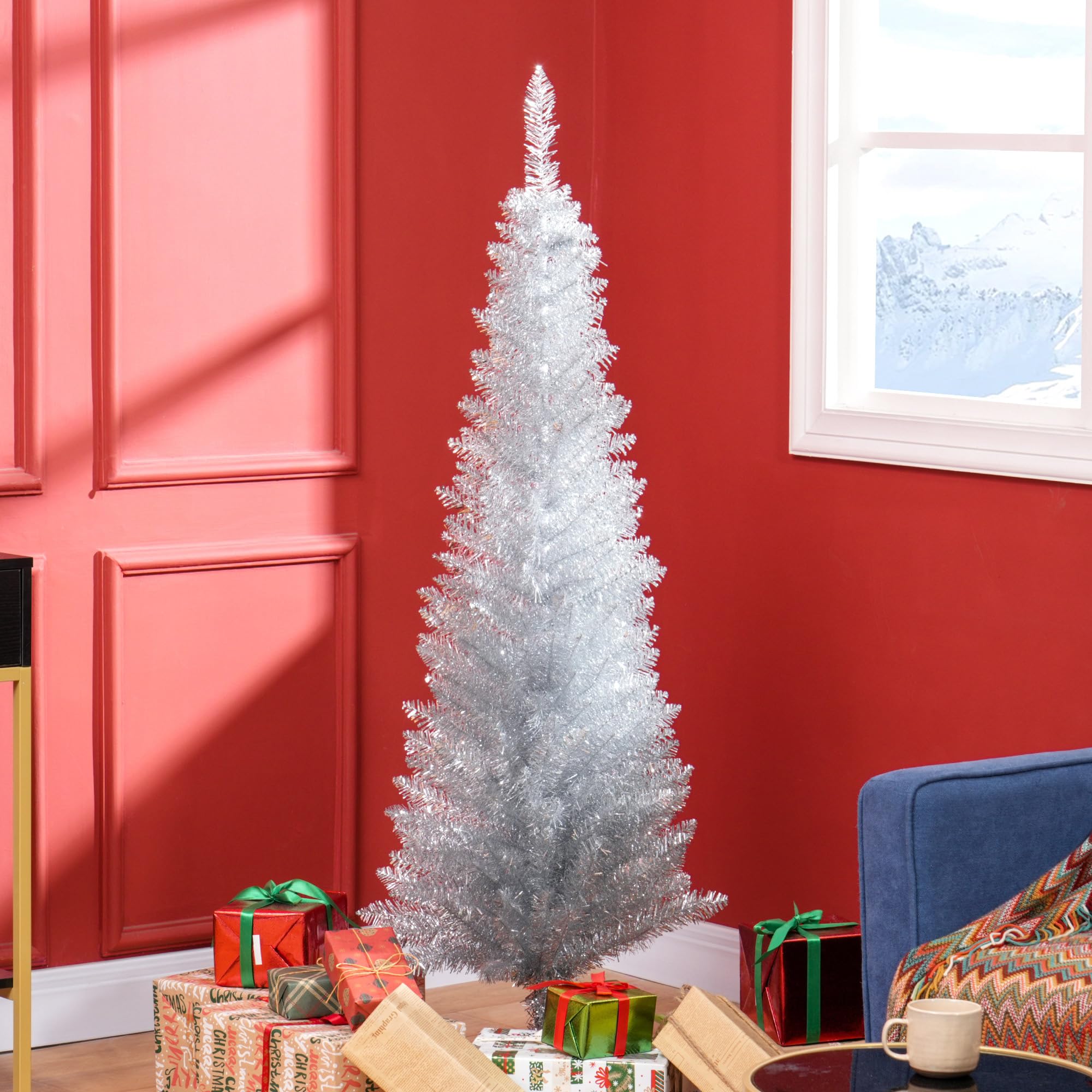 Foto 2 | Árbol De Navidad Artificial Homcom De 5 Pies Plateado Con 294 Puntas - Venta Internacional.