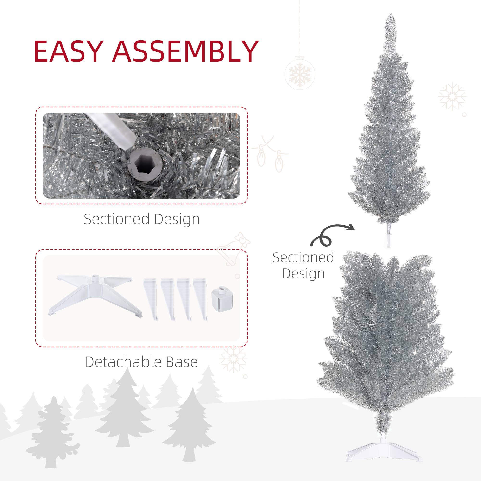 Foto 7 | Árbol De Navidad Artificial Homcom De 5 Pies Plateado Con 294 Puntas - Venta Internacional.