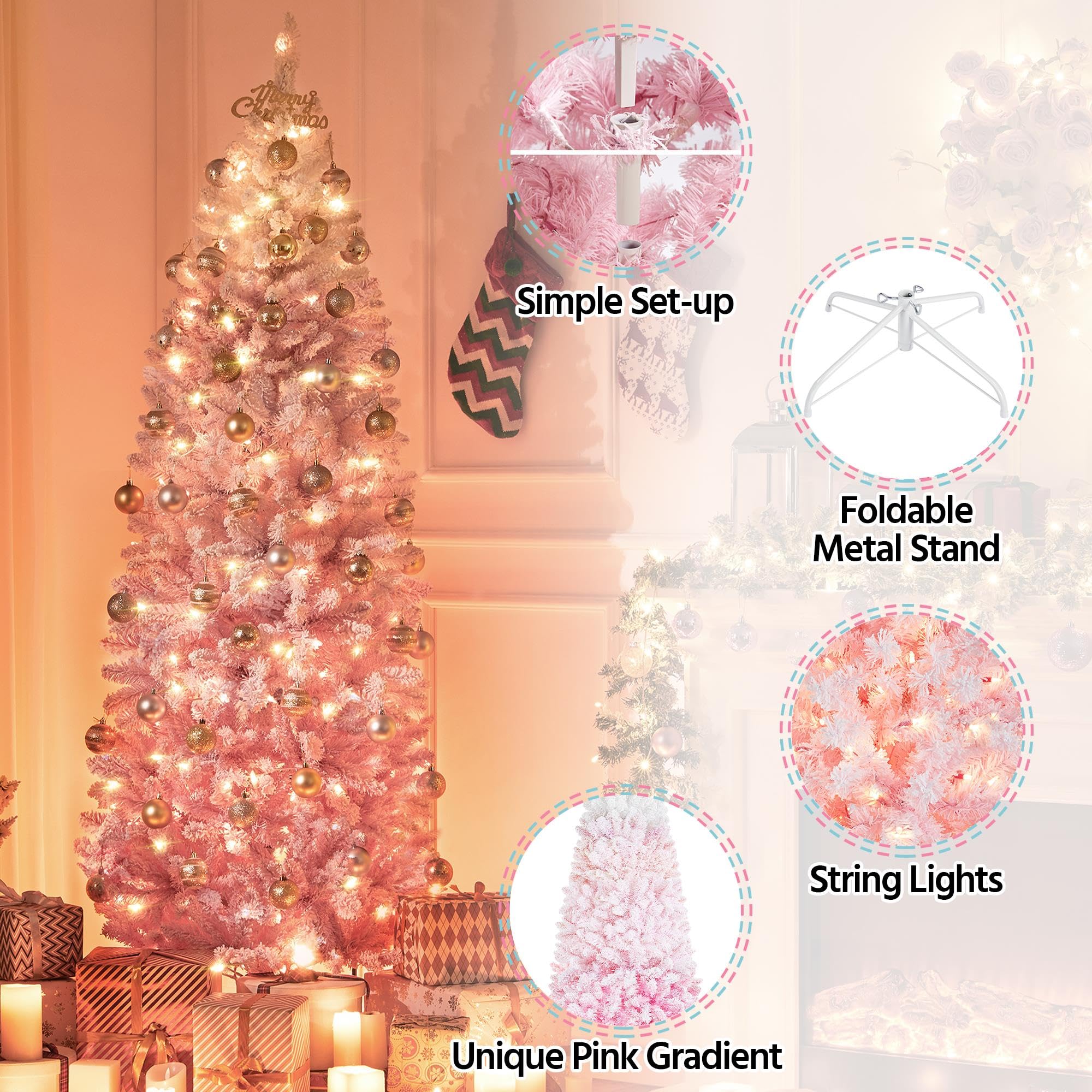 Foto 4 pulgar | Lápiz Preiluminado Con Forma De Nieve Yaheetech Con Forma De Árbol De Navidad De 6 Pies - Venta Internacional.