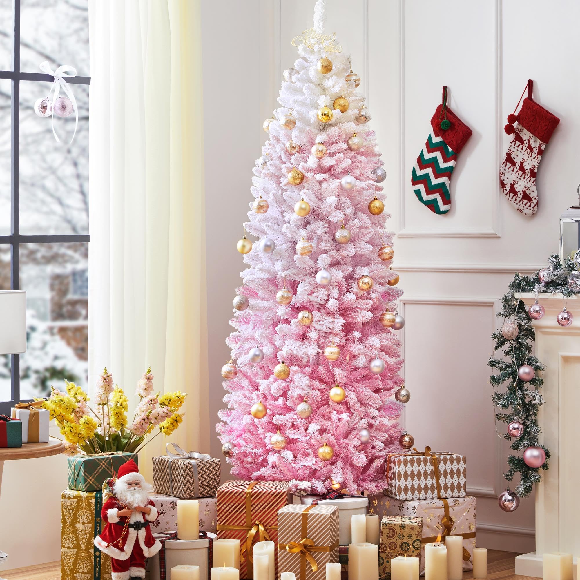 Foto 6 | Lápiz Preiluminado Con Forma De Nieve Yaheetech Con Forma De Árbol De Navidad De 6 Pies - Venta Internacional.