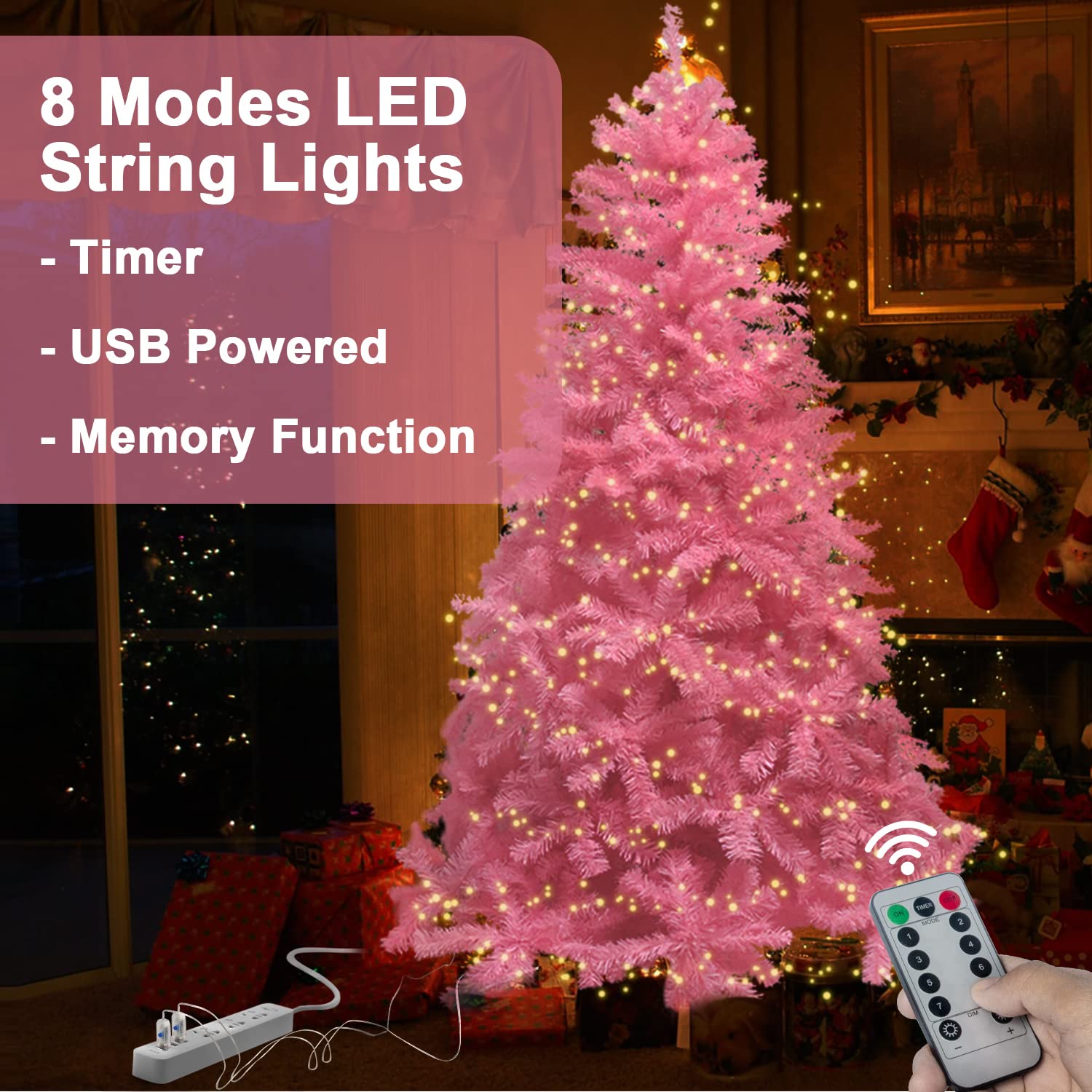 Foto 2 | Árbol De Navidad Gamexcel De 2,3 M, Color Rosa Con Luces Usb, 1000 Puntas - Venta Internacional.