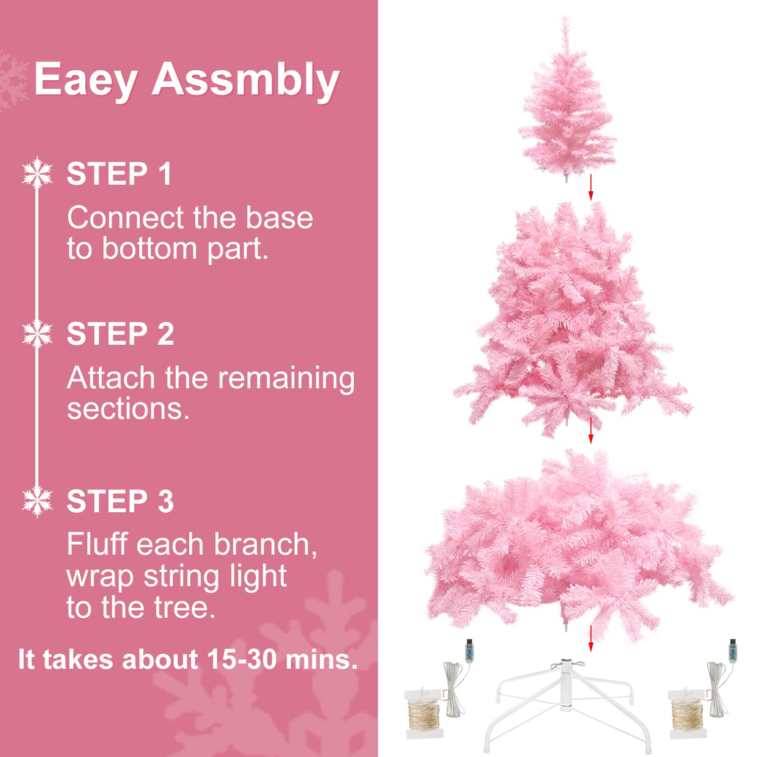 Foto 6 pulgar | Árbol De Navidad Gamexcel De 2,3 M, Color Rosa Con Luces Usb, 1000 Puntas - Venta Internacional.