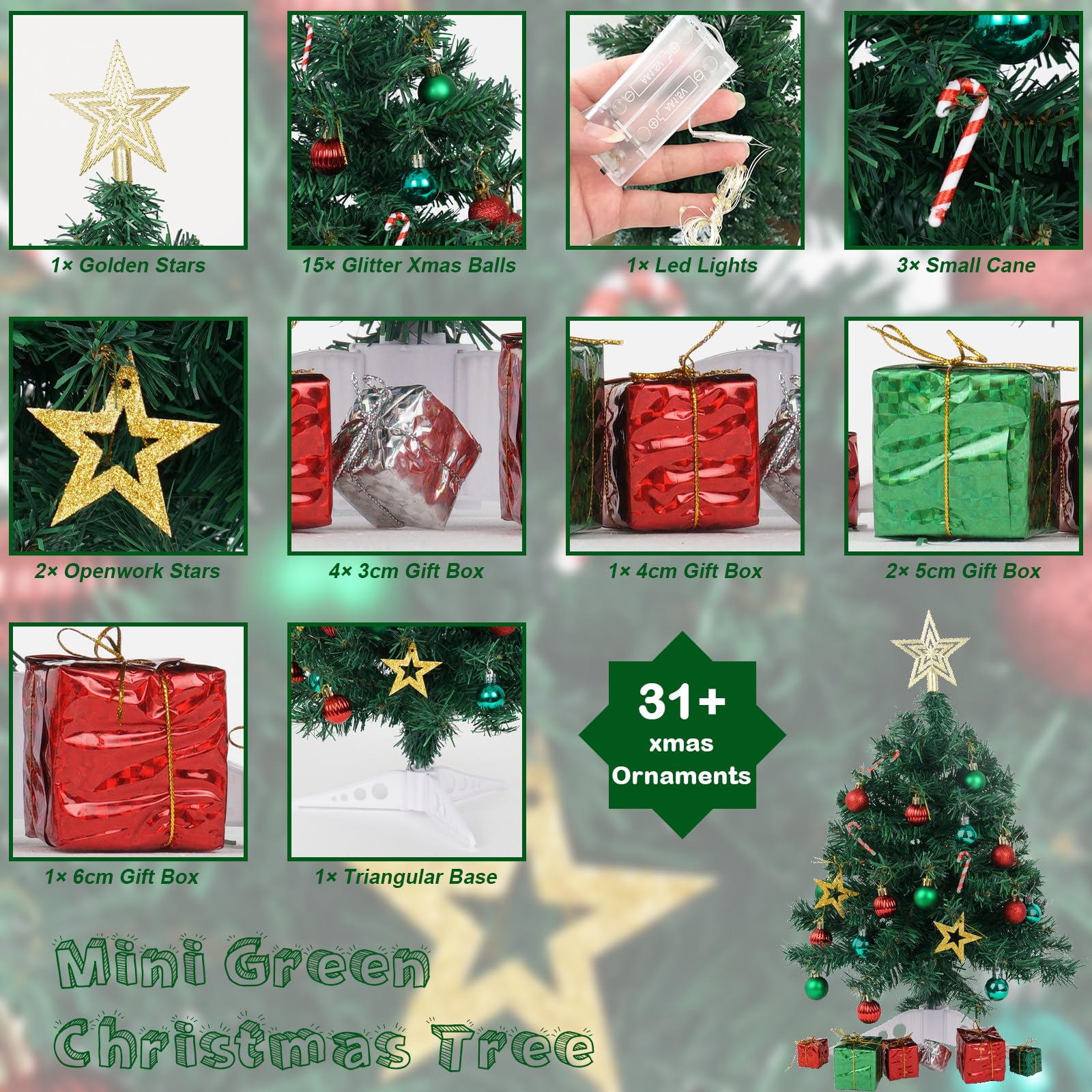 Foto 4 pulgar | Árbol De Navidad Xmasexp Mini Dorado Verde Con Luz De 50 Cm - Venta Internacional.