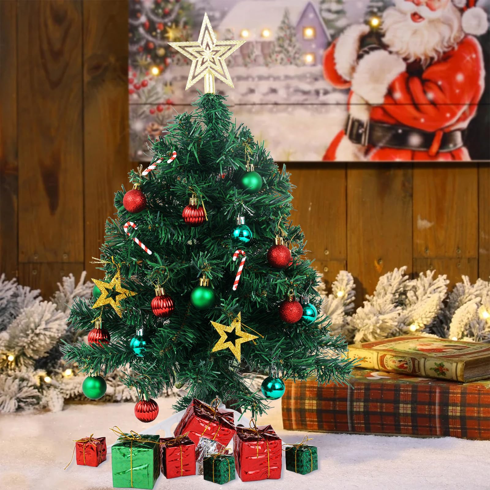 Foto 5 | Árbol De Navidad Xmasexp Mini Dorado Verde Con Luz De 50 Cm - Venta Internacional.