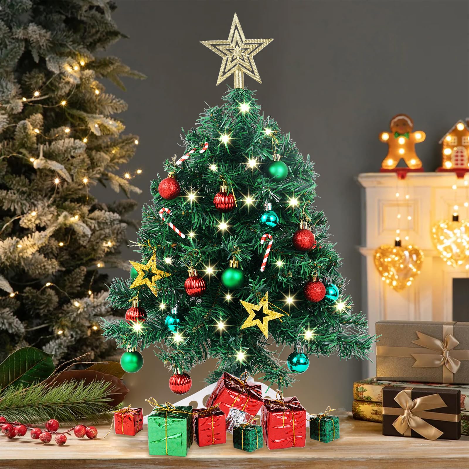 Foto 7 pulgar | Árbol De Navidad Xmasexp Mini Dorado Verde Con Luz De 50 Cm - Venta Internacional.