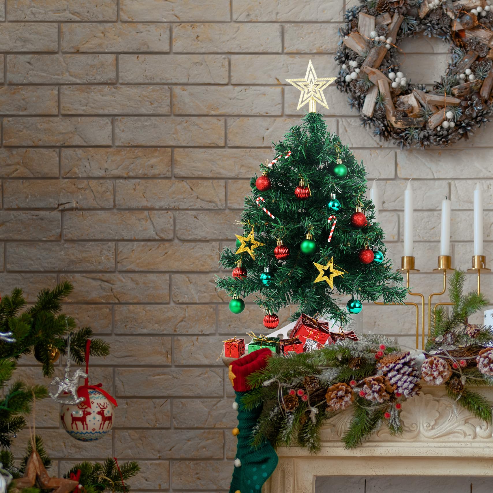 Foto 7 | Árbol De Navidad Xmasexp Mini Dorado Verde Con Luz De 50 Cm - Venta Internacional.