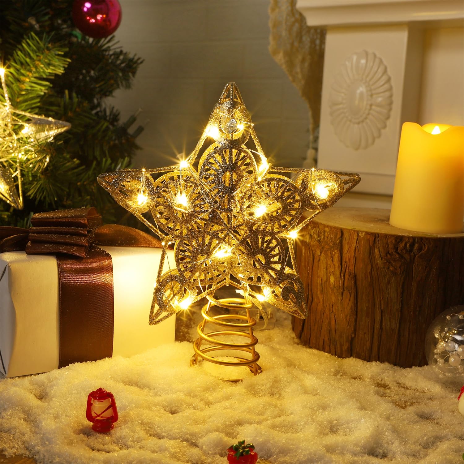 Foto 4 pulgar | Decoración Para Árbol De Navidad Juegoal Star Con 20 Luces Led Doradas - Venta Internacional.