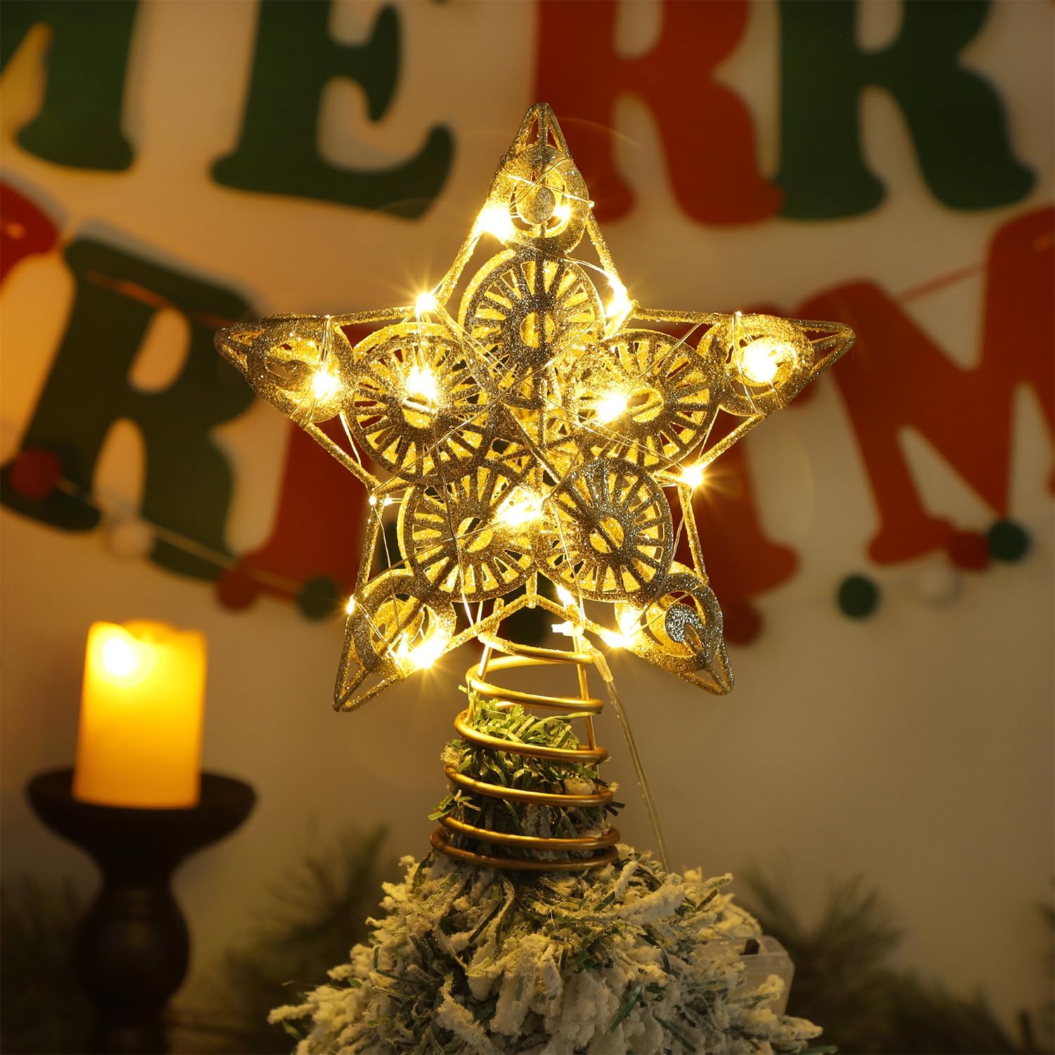 Foto 5 pulgar | Decoración Para Árbol De Navidad Juegoal Star Con 20 Luces Led Doradas - Venta Internacional.