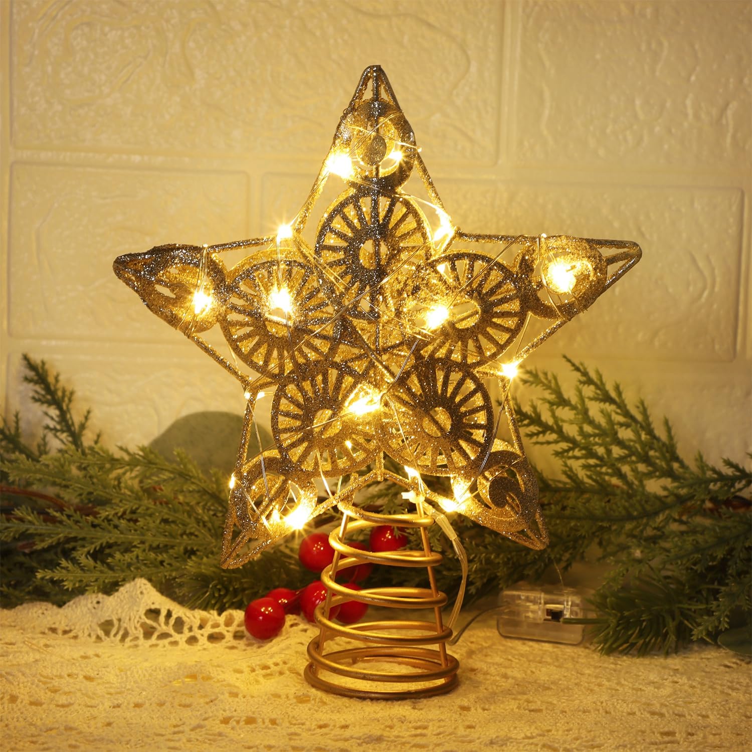 Foto 6 pulgar | Decoración Para Árbol De Navidad Juegoal Star Con 20 Luces Led Doradas - Venta Internacional.