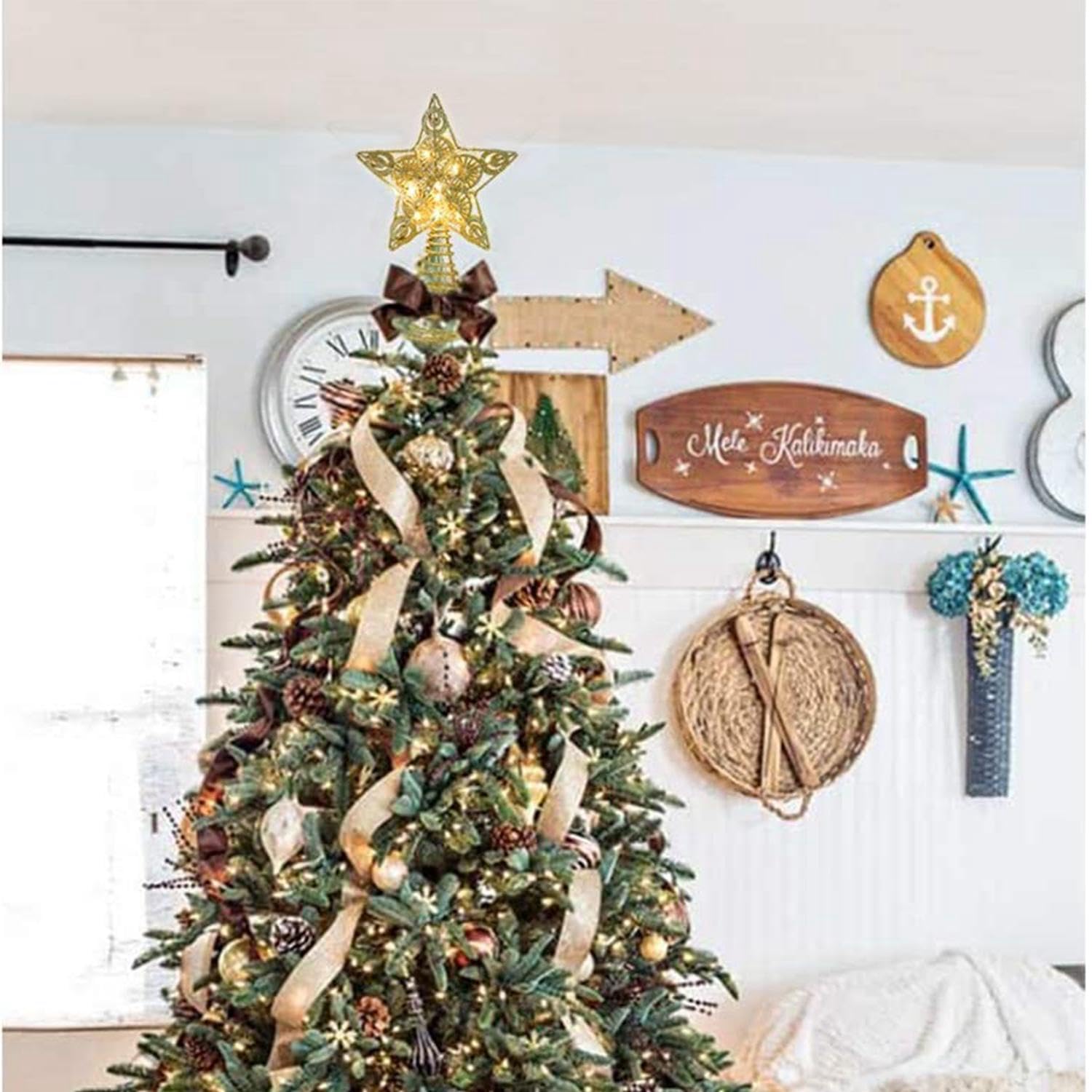 Foto 7 pulgar | Decoración Para Árbol De Navidad Juegoal Star Con 20 Luces Led Doradas - Venta Internacional.