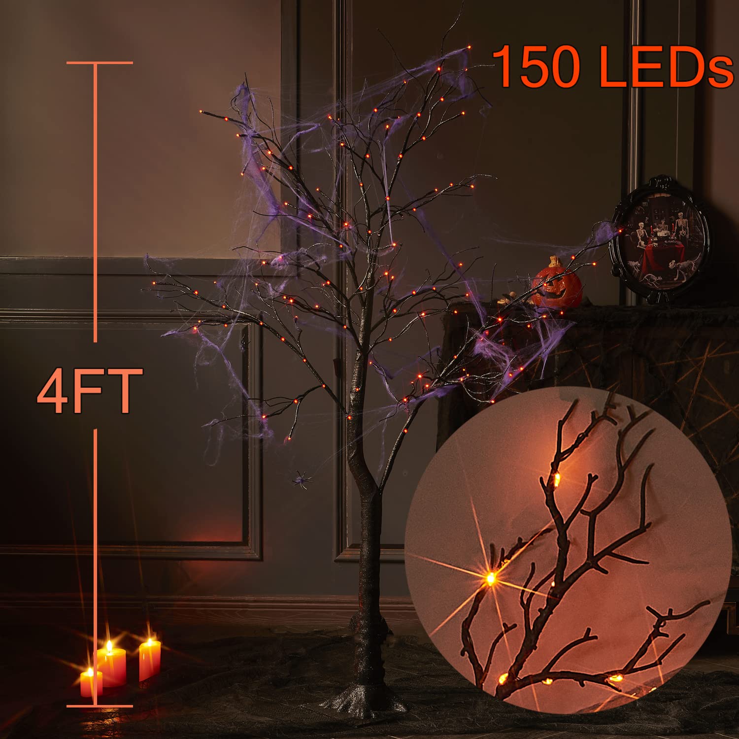 Foto 5 pulgar | Halloween Tree Fudios Iluminado En Negro Con 150 Led Naranjas De 4 Pies - Venta Internacional.