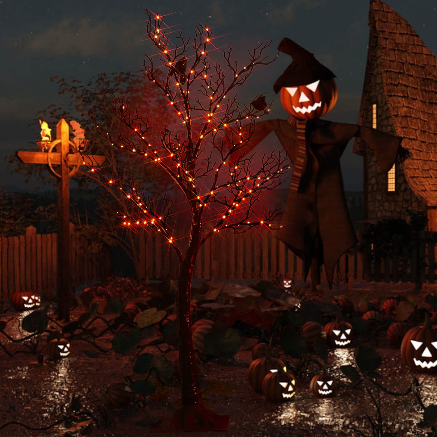 Foto 7 | Halloween Tree Fudios Iluminado En Negro Con 150 Led Naranjas De 4 Pies - Venta Internacional.