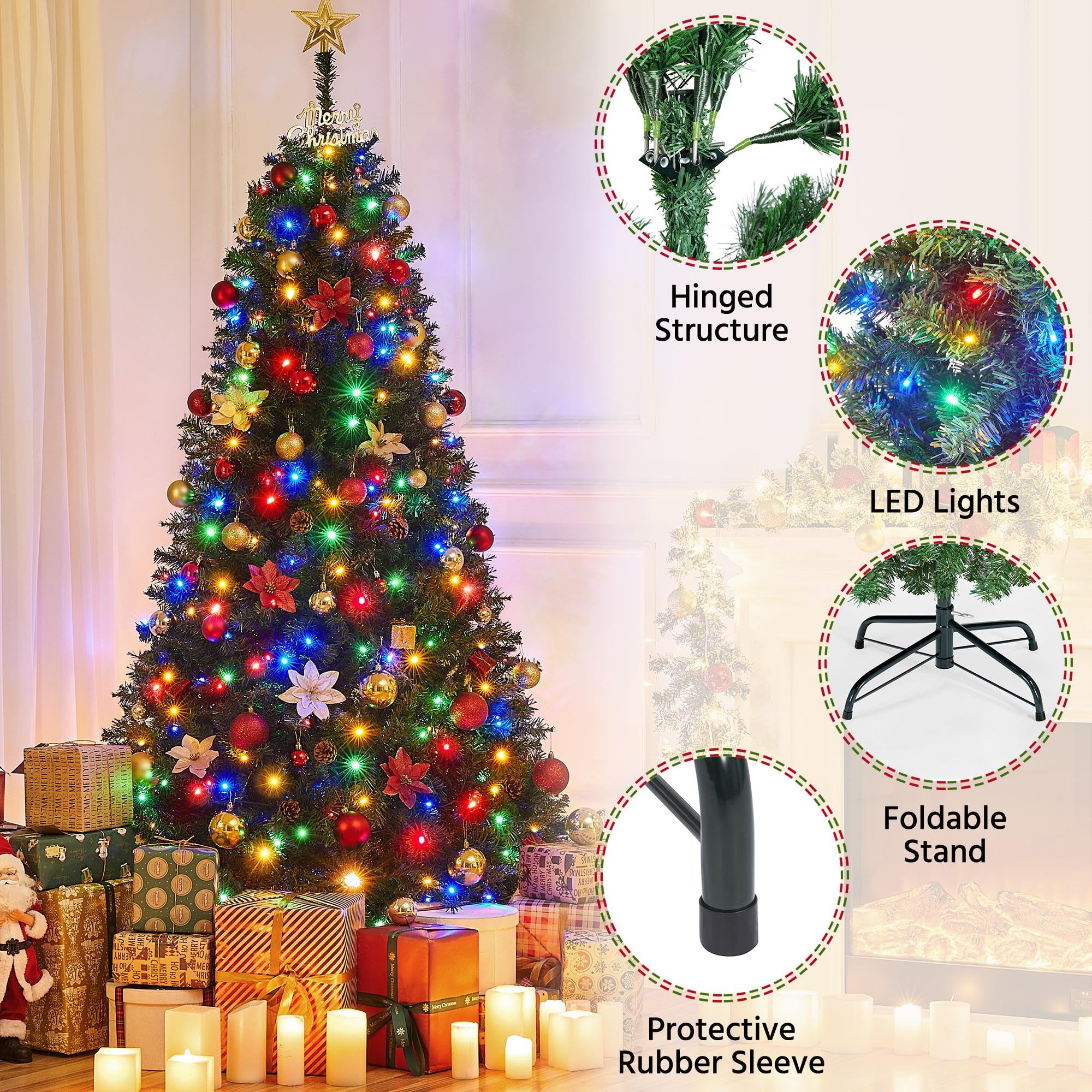 Foto 5 pulgar | Árbol De Navidad Yaheetech, Abeto Preiluminado, 1,8 M, Con 300 Luces Led - Venta Internacional.