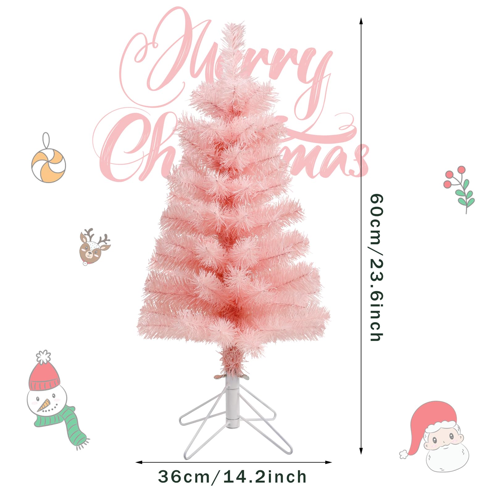 Foto 3 pulgar | Árbol De Navidad Ccinee Artificial Rosa De 60 Cm Con Soporte De Metal - Venta Internacional.
