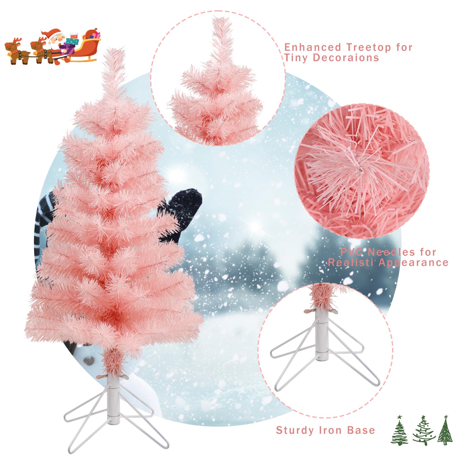 Foto 4 pulgar | Árbol De Navidad Ccinee Artificial Rosa De 60 Cm Con Soporte De Metal - Venta Internacional.