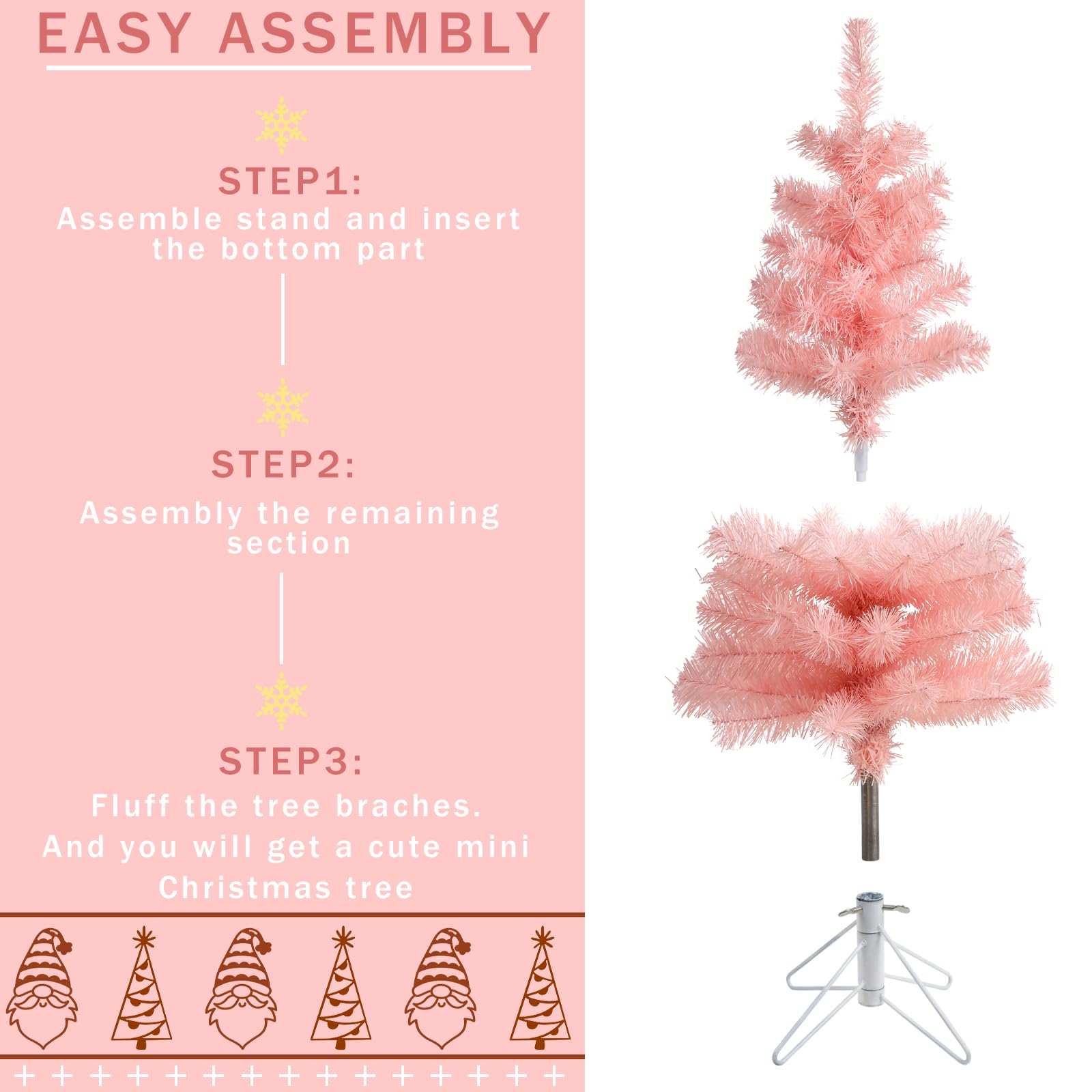 Foto 5 pulgar | Árbol De Navidad Ccinee Artificial Rosa De 60 Cm Con Soporte De Metal - Venta Internacional.