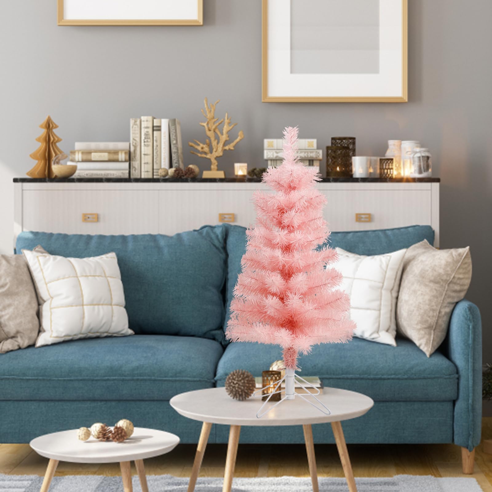 Foto 5 | Árbol De Navidad Ccinee Artificial Rosa De 60 Cm Con Soporte De Metal - Venta Internacional.